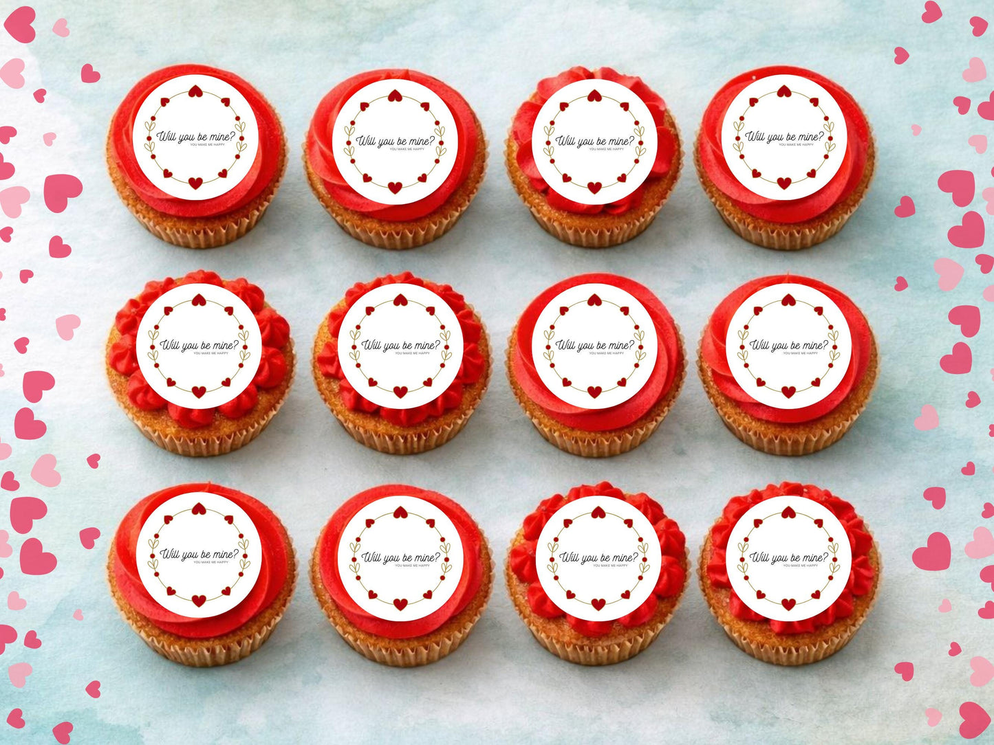 Will You Be Mine Edible Cupcake Toppers, Valentine's Day Toppers