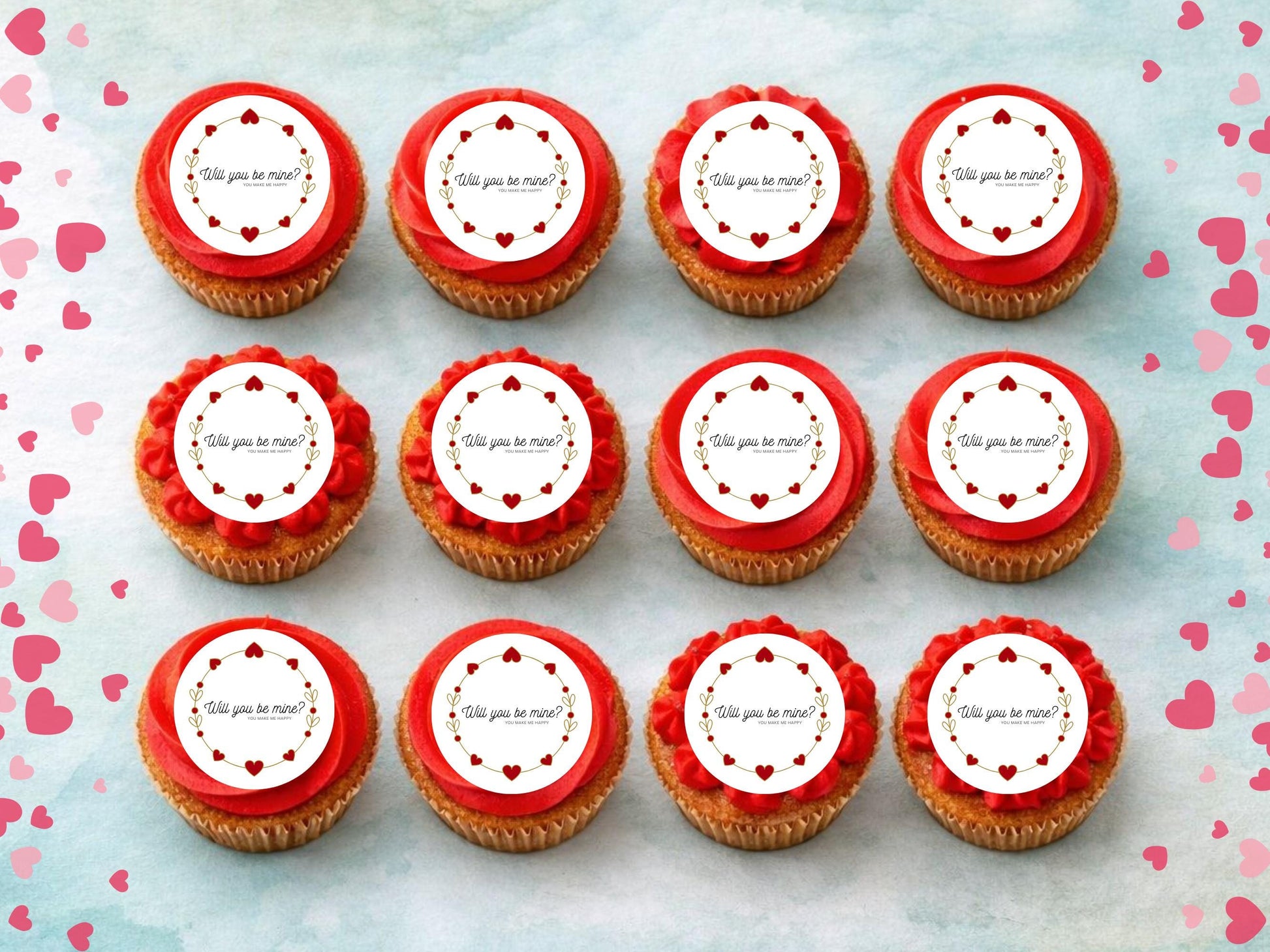 Will You Be Mine Edible Cupcake Toppers, Valentine's Day Toppers