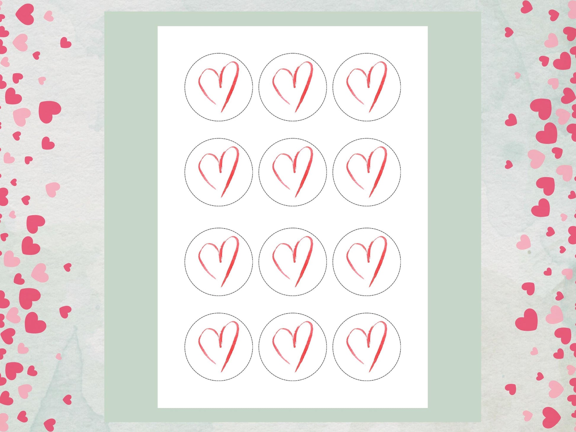 Love Heart Edible Cupcake Toppers 12 x 2", Valentines Cake Topper