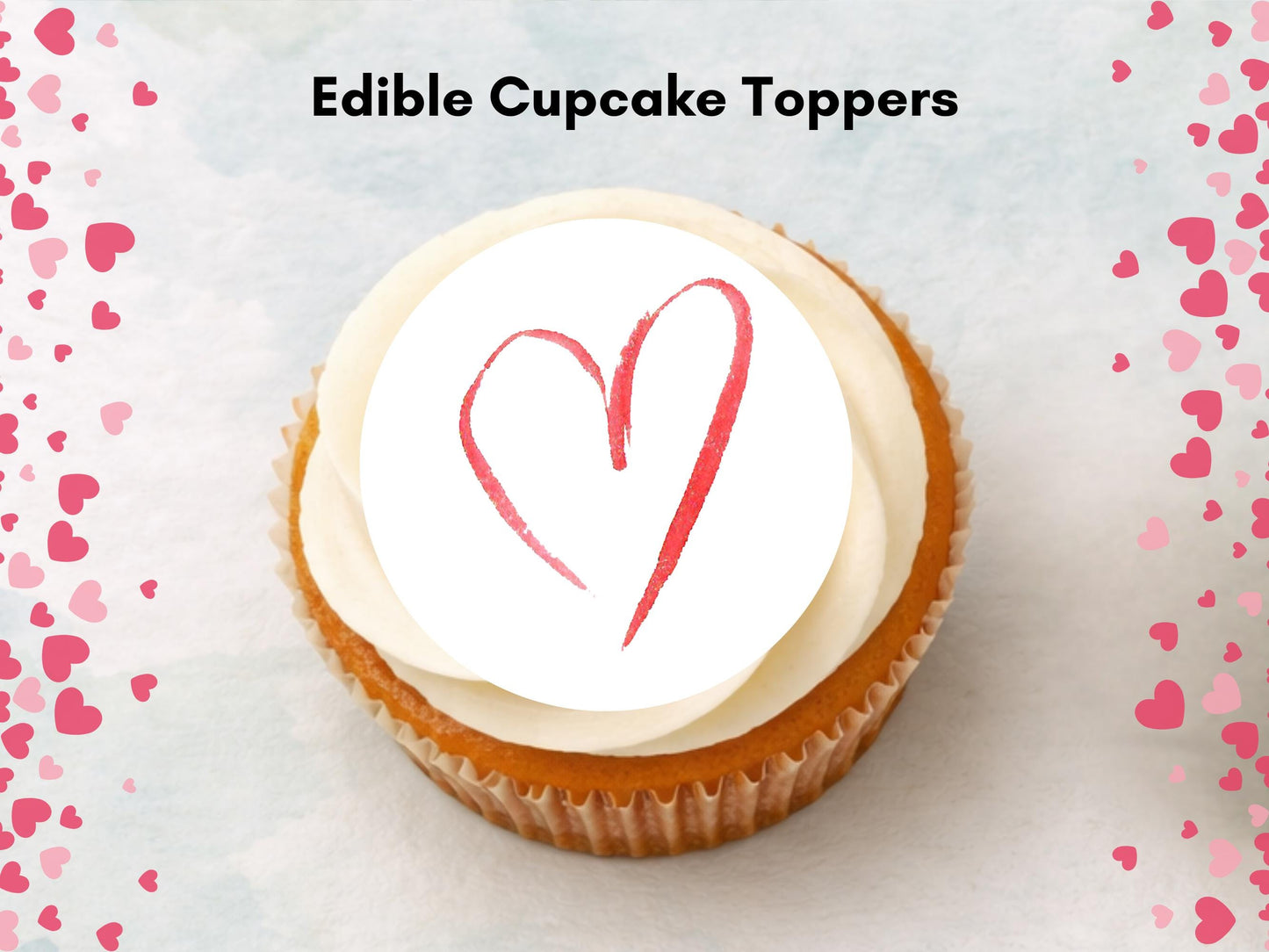 Love Heart Edible Cupcake Toppers 12 x 2", Valentines Cake Topper
