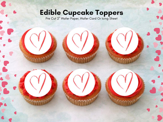 Love Heart Edible Cupcake Toppers 12 x 2", Valentines Cake Topper
