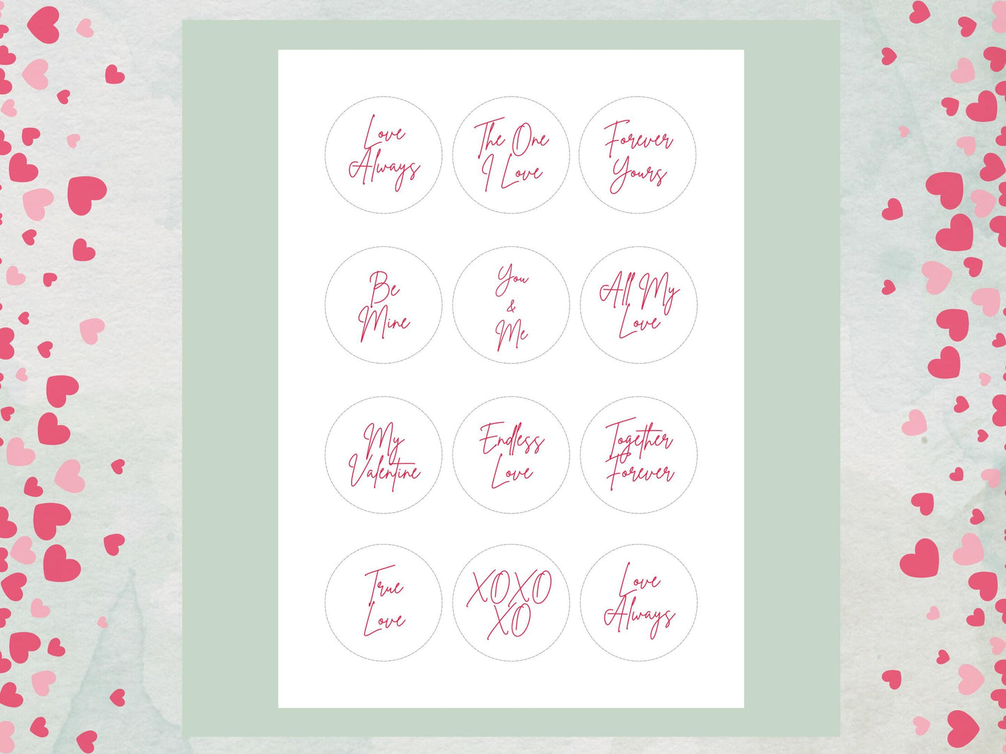 Valentines Edible Cupcake Toppers 12 x 2", love message toppers
