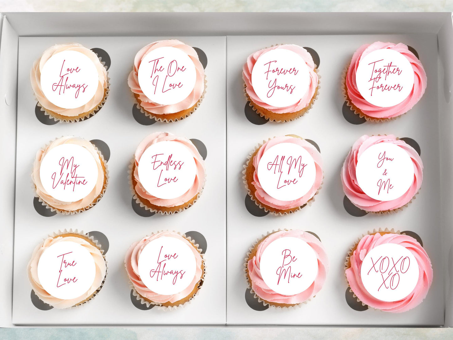 Valentines Edible Cupcake Toppers 12 x 2", love message toppers