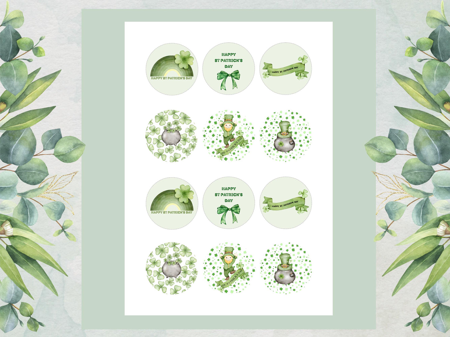 St Patrick's Day Edible Cupcake Toppers 12 x 2"