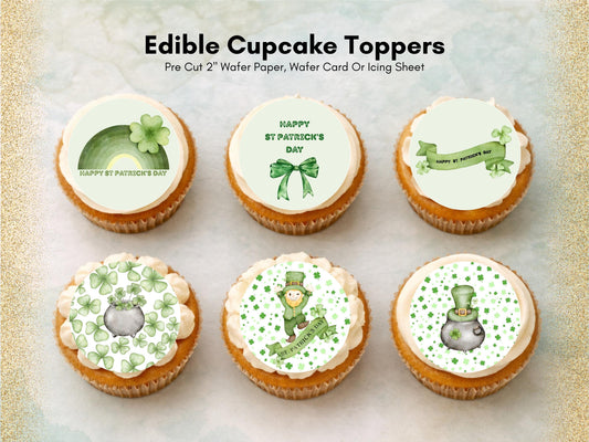 St Patrick's Day Edible Cupcake Toppers 12 x 2"
