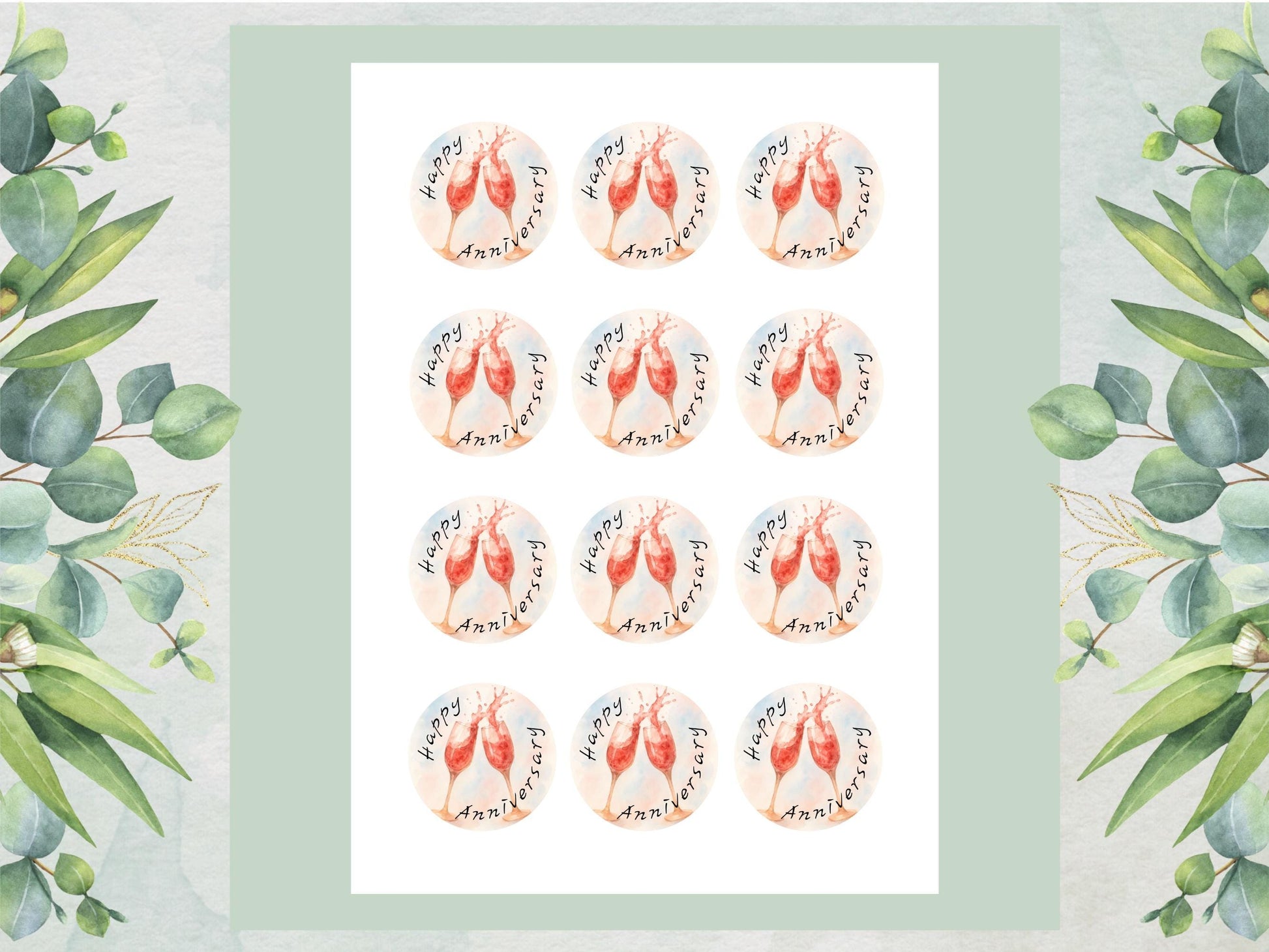 Happy Anniversary Edible Cupcake Toppers – Pre-Cut 2" (Wafer Paper, Card or Icing Sheet)
