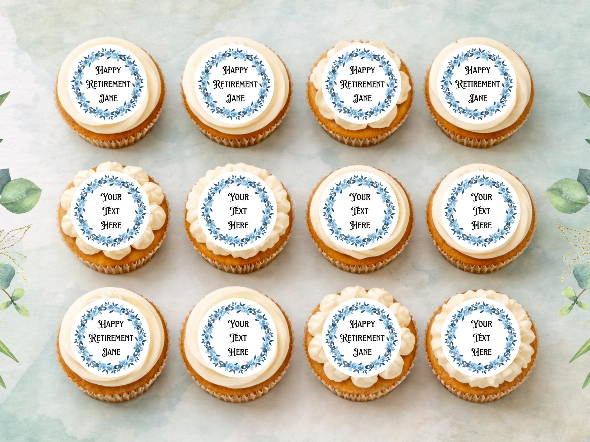 Personalized Retirement Edible Cupcake Toppers, 12 x 2" (Wafer Paper, Card, or Icing Sheet)