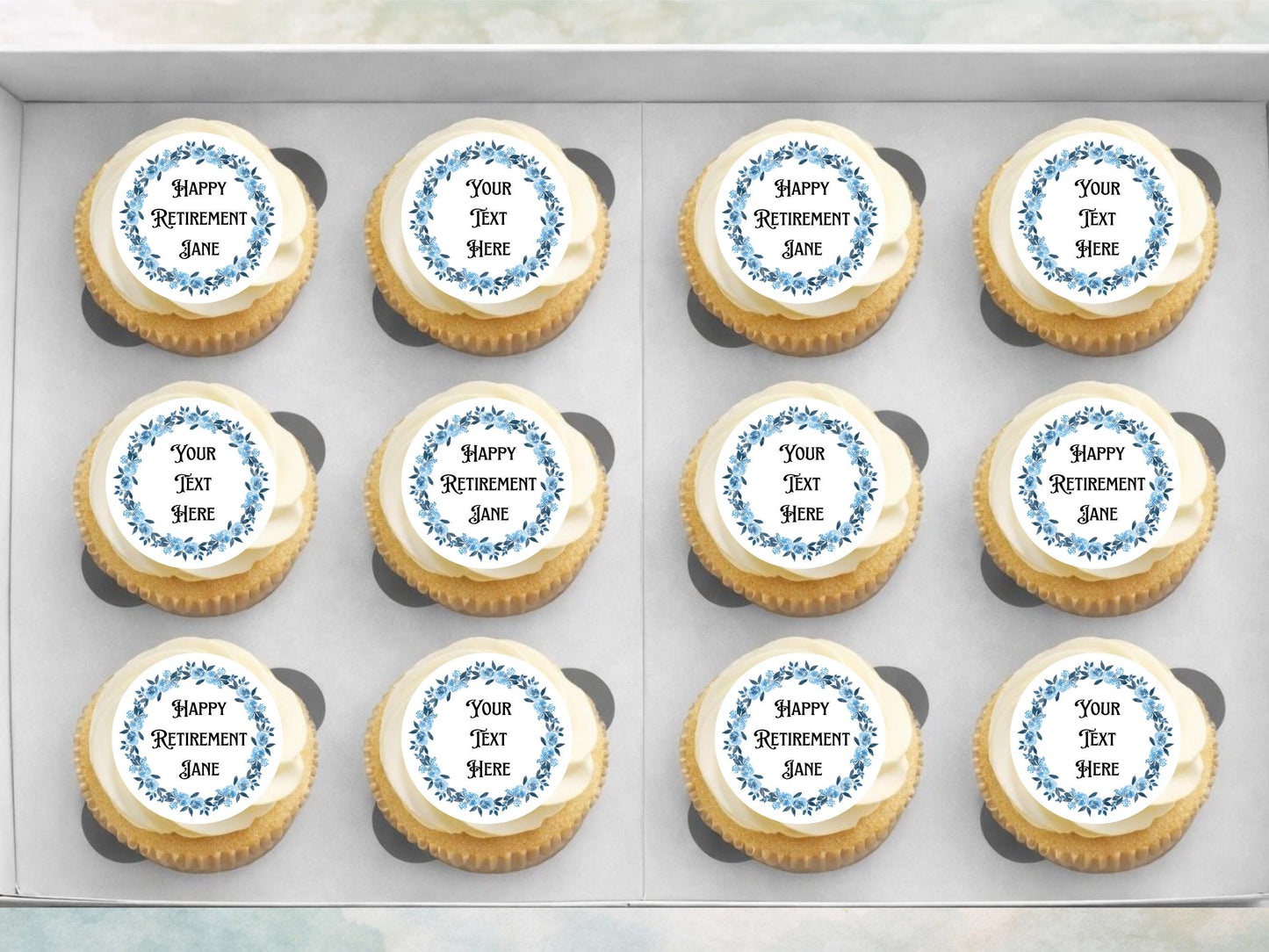 Personalized Retirement Edible Cupcake Toppers, 12 x 2" (Wafer Paper, Card, or Icing Sheet)