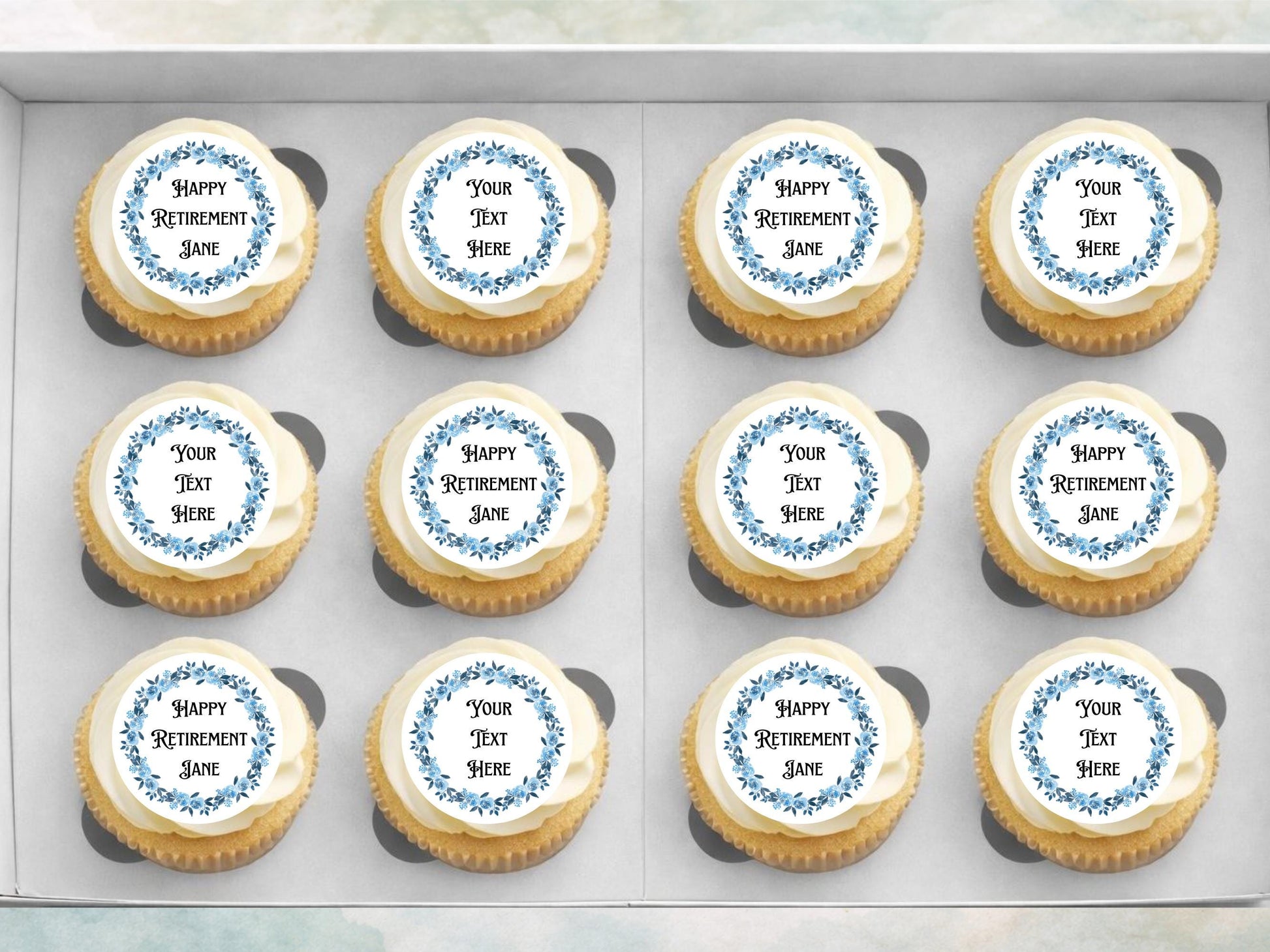 Personalized Retirement Edible Cupcake Toppers, 12 x 2" (Wafer Paper, Card, or Icing Sheet)