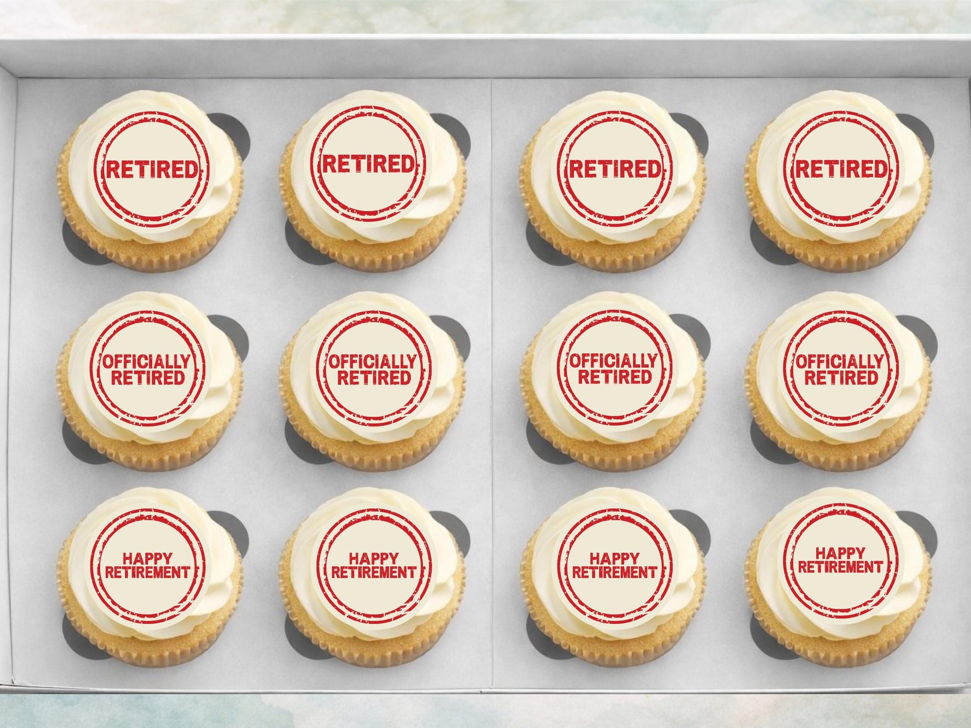 Retirement Edible Cupcake Toppers 12 x 2" Precut Wafer Paper, Card or Icing Sheet