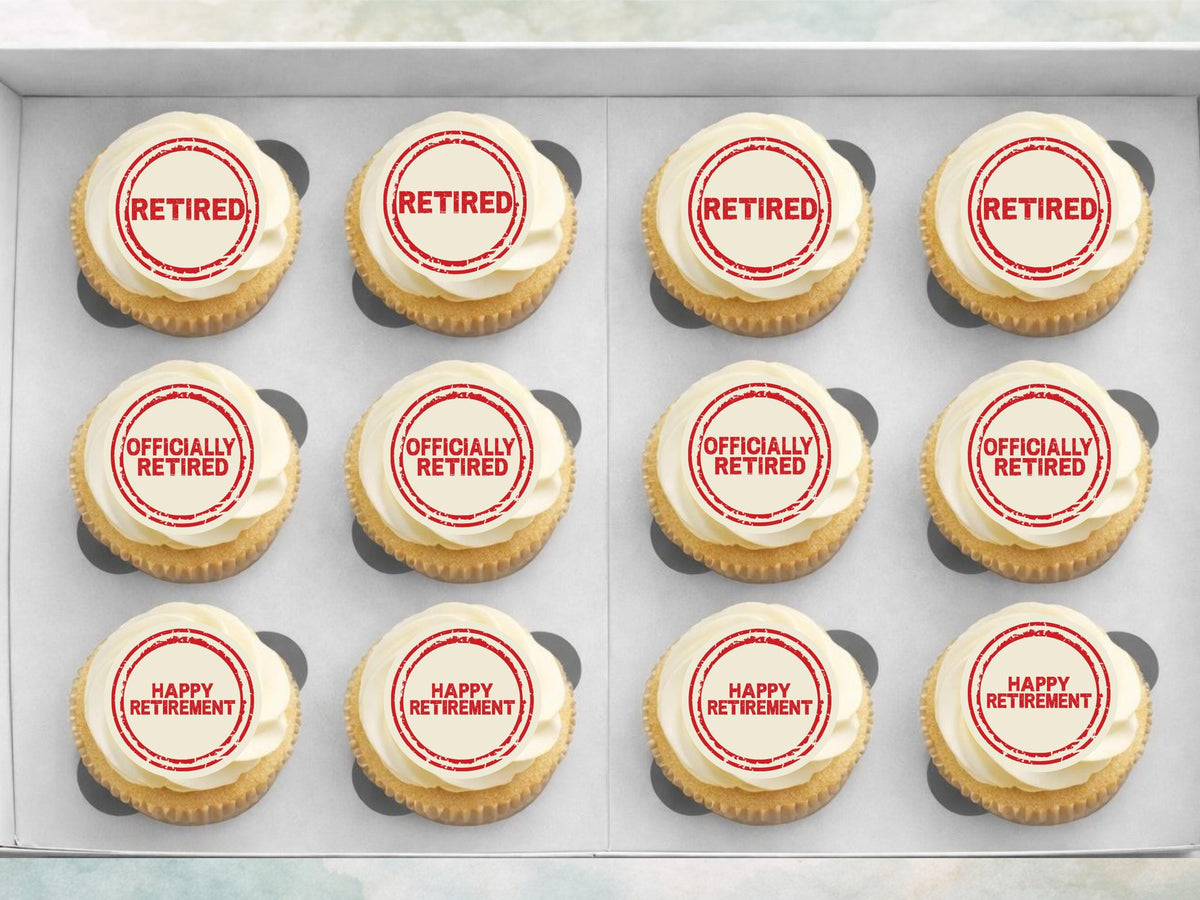 Retirement Edible Cupcake Toppers 12 x 2" Precut Wafer Paper, Card or Icing Sheet