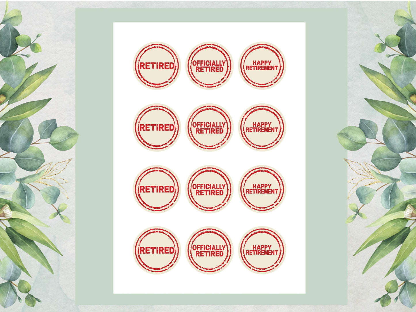 Retirement Edible Cupcake Toppers 12 x 2" Precut Wafer Paper, Card or Icing Sheet