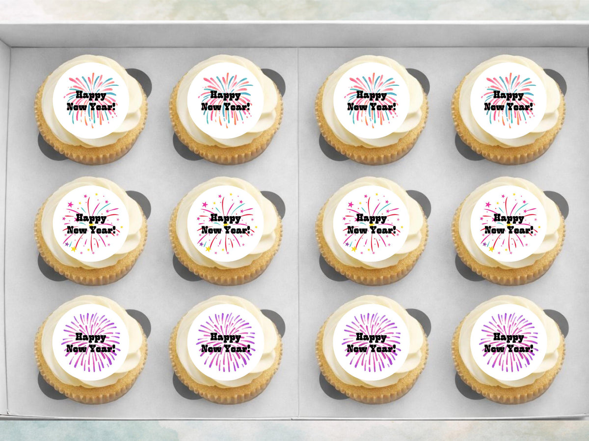 Happy New Year Edible Cupcake Toppers – New Years Eve Cake Decoration