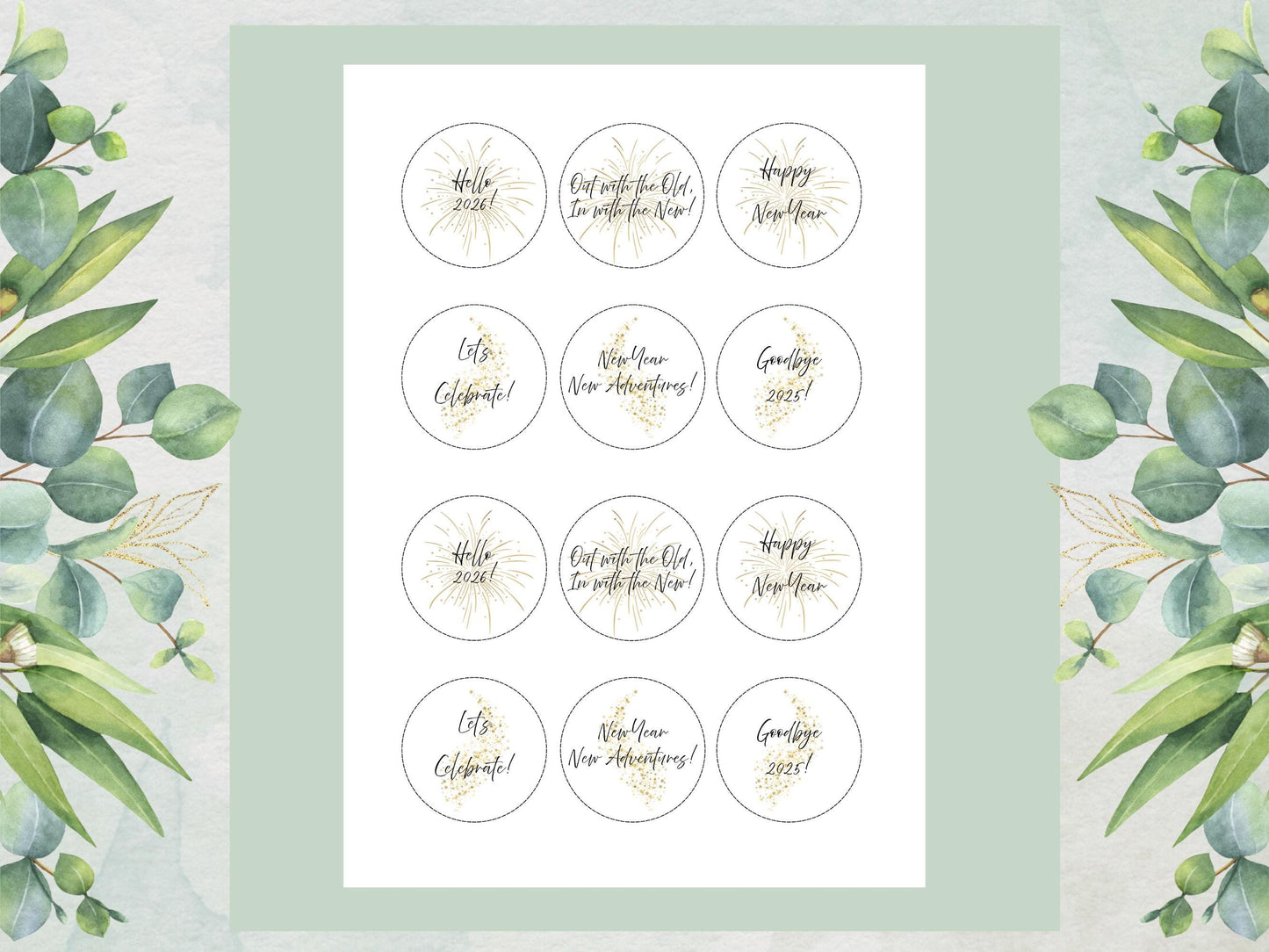 Happy New Year Edible Cupcake Toppers – Pre-Cut 2" (Wafer Paper, Card or Icing Sheet)