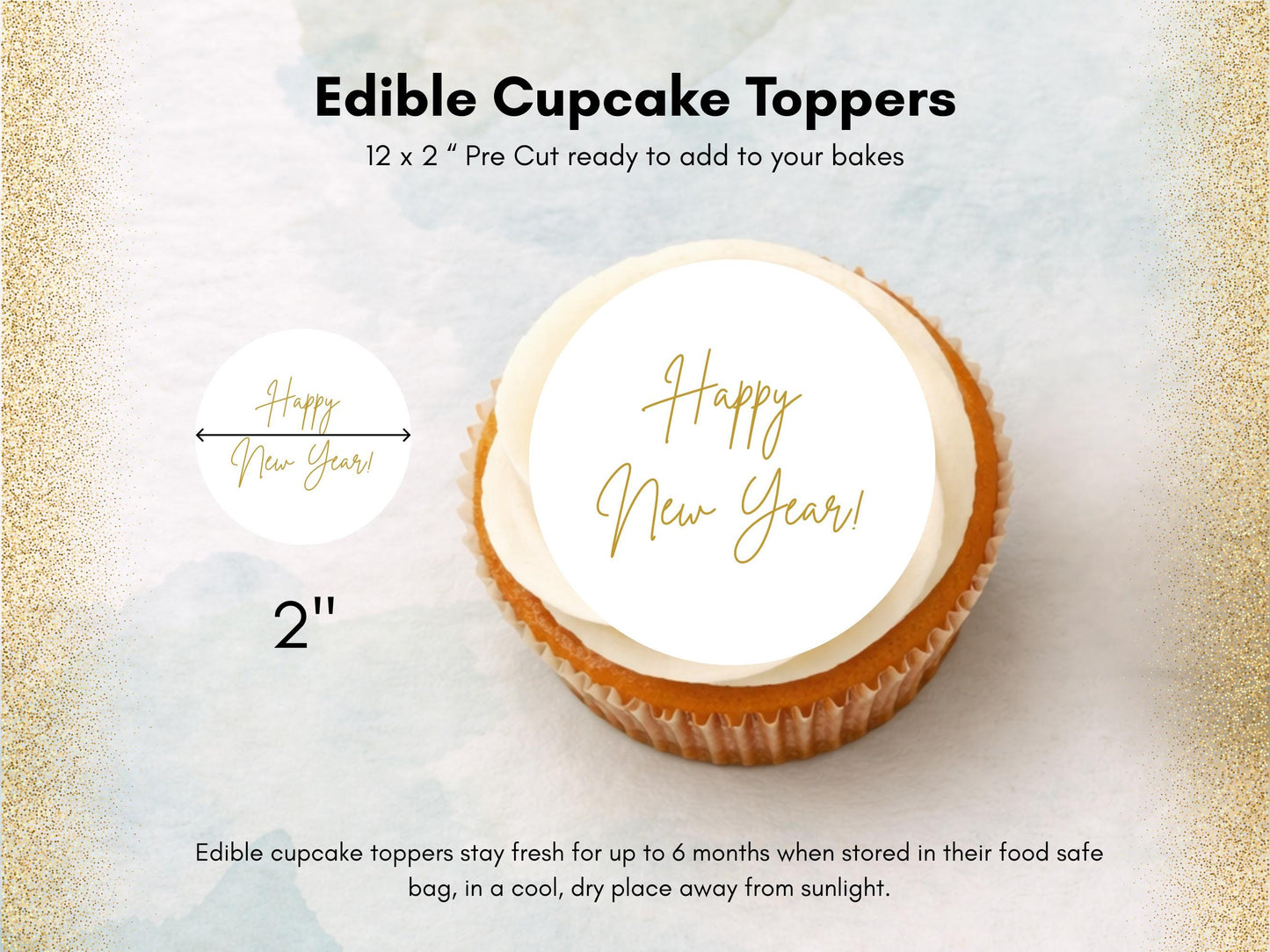 Happy New Year Edible Cupcake Toppers – Pre-Cut 2"