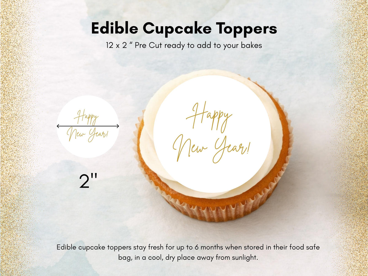 Happy New Year Edible Cupcake Toppers – Pre-Cut 2"