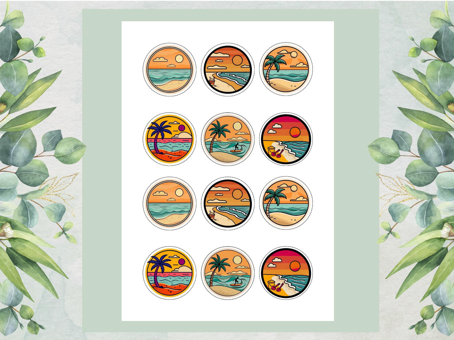 Tropical Beach Edible Cupcake Toppers – Coastal Cake Images