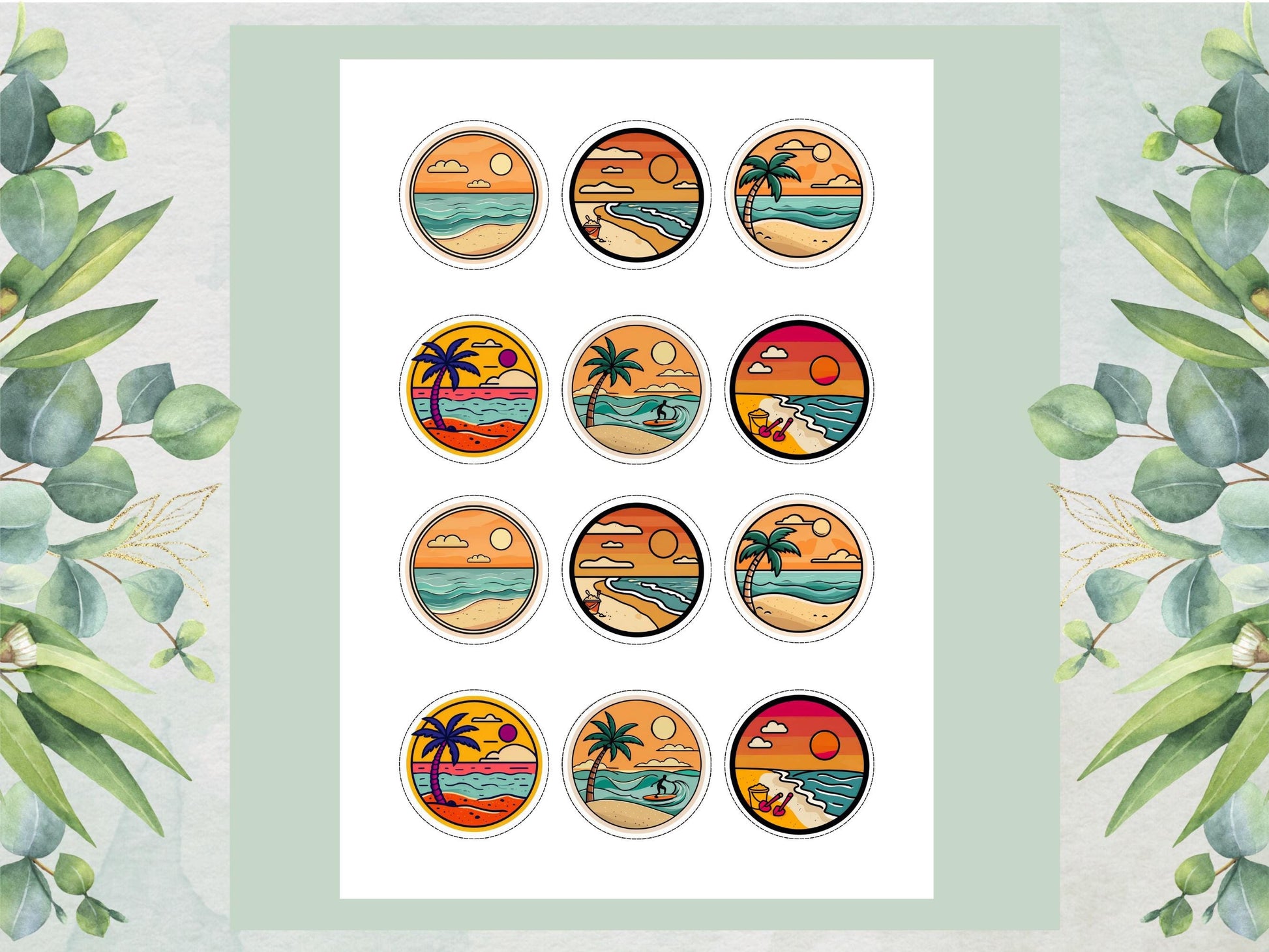 Tropical Beach Edible Cupcake Toppers – Coastal Cake Images