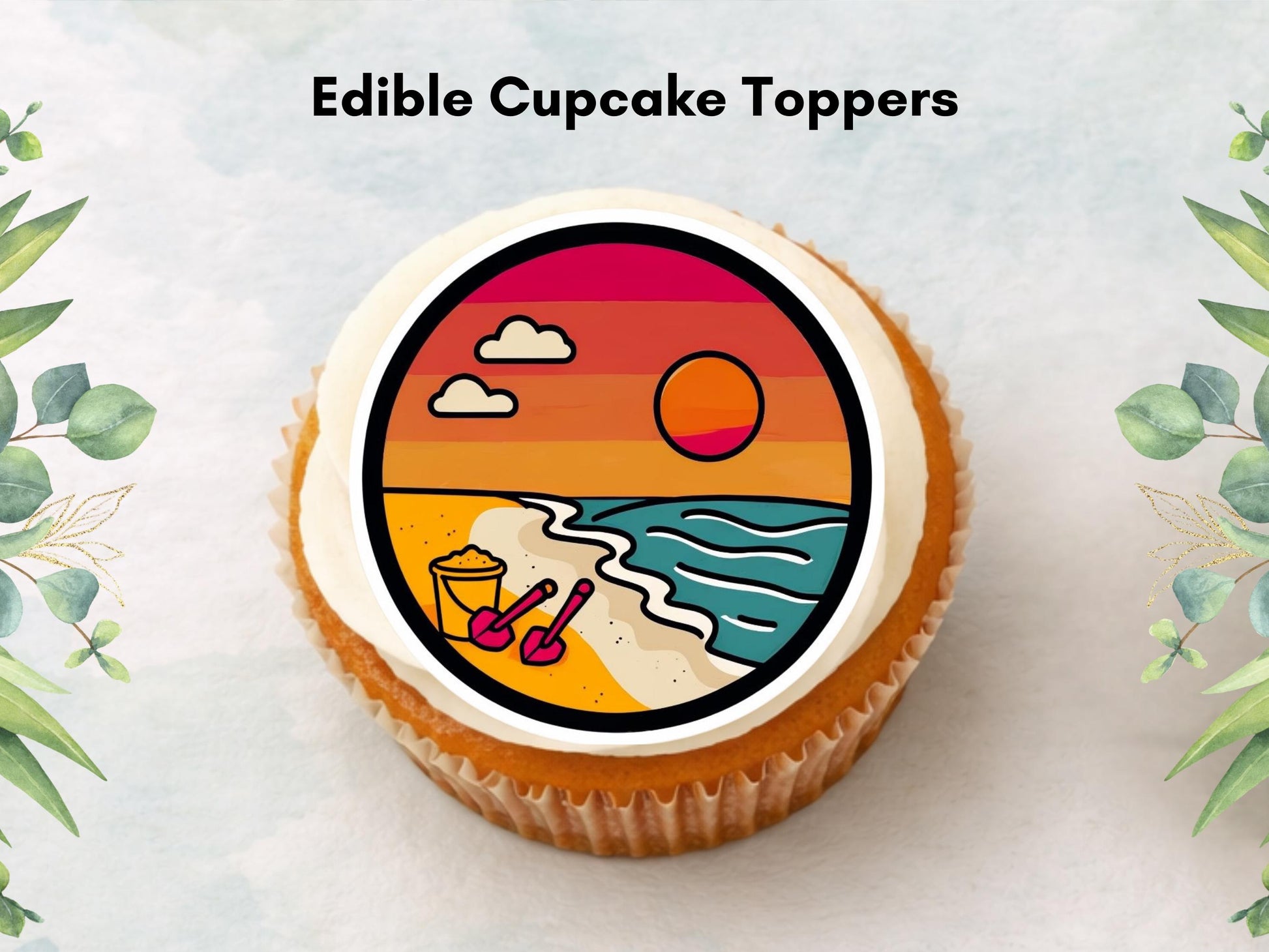 Tropical Beach Edible Cupcake Toppers – Coastal Cake Images