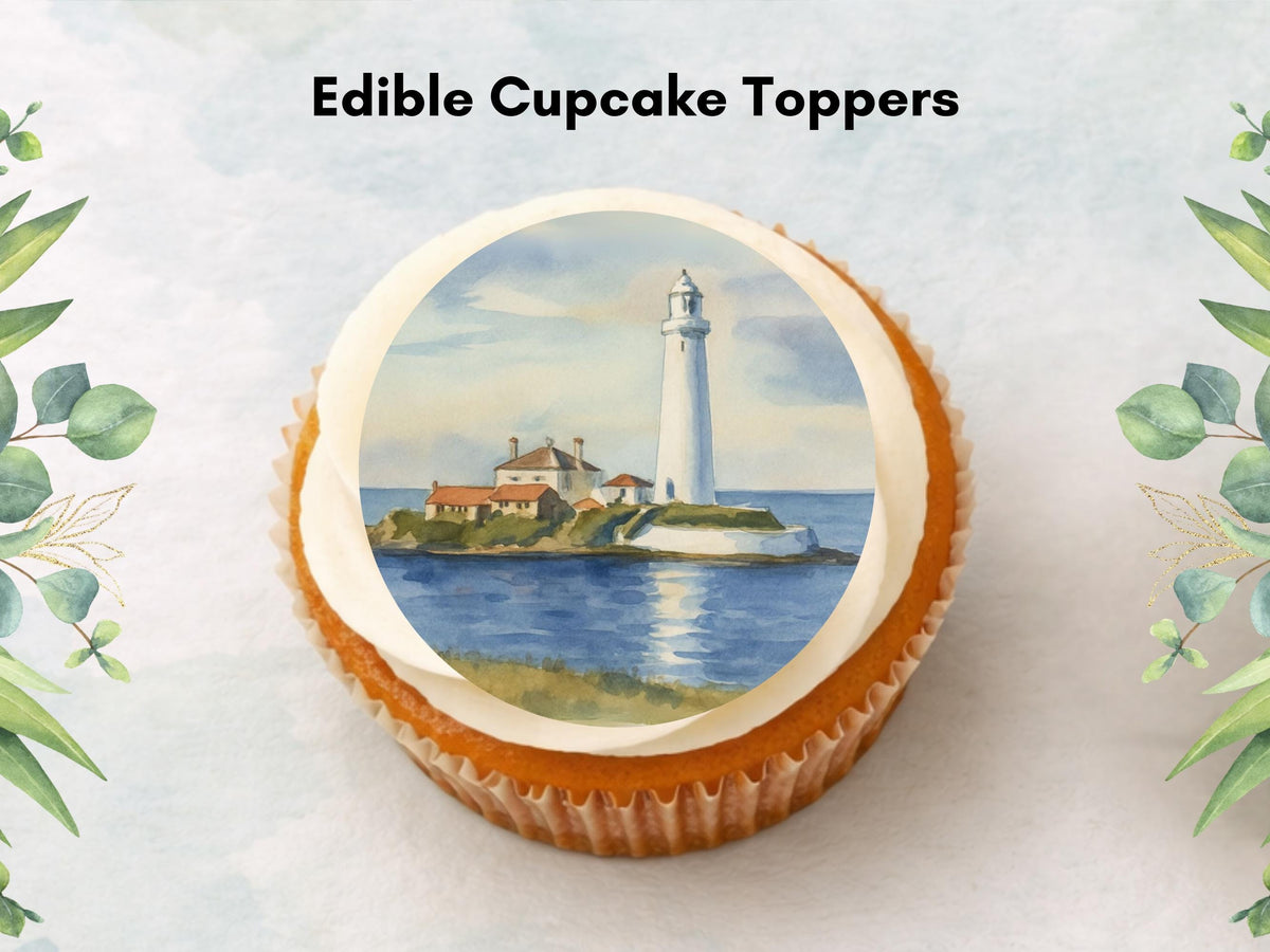 Lighthouse Cupcake Toppers – Coastal Cake Decorations (Pre-Cut)