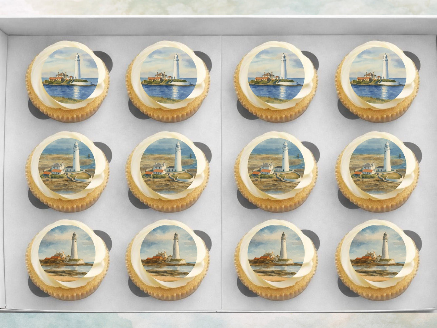 Lighthouse Cupcake Toppers – Coastal Cake Decorations (Pre-Cut)