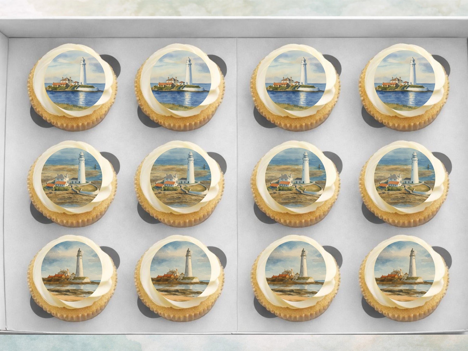 Lighthouse Cupcake Toppers – Coastal Cake Decorations (Pre-Cut)
