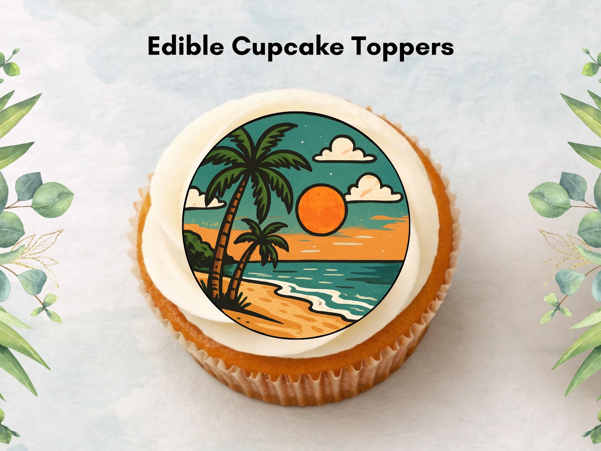 Tropical Beach Edible Cupcake Toppers – Coastal Cake Images