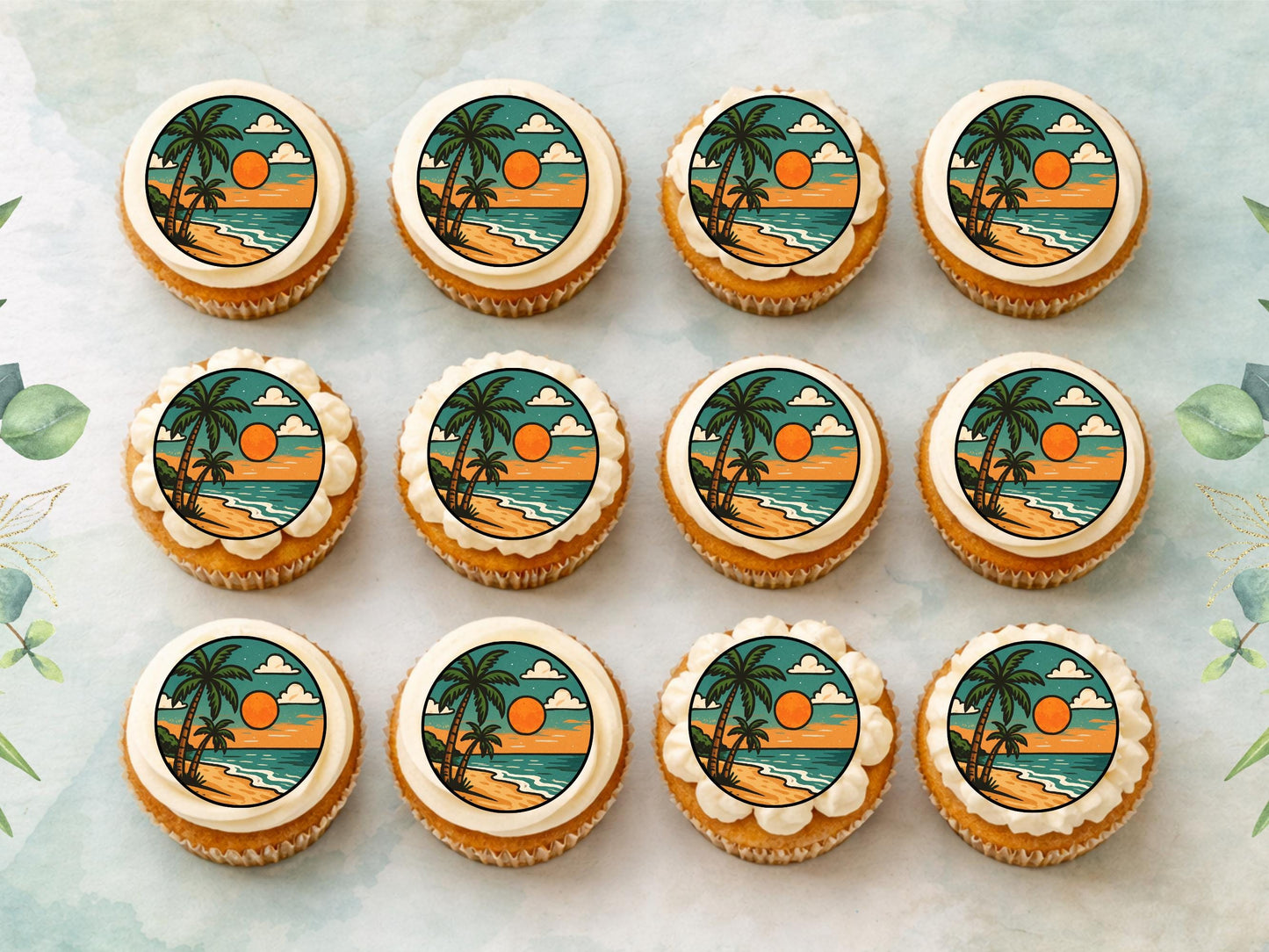 Tropical Beach Edible Cupcake Toppers – Coastal Cake Images