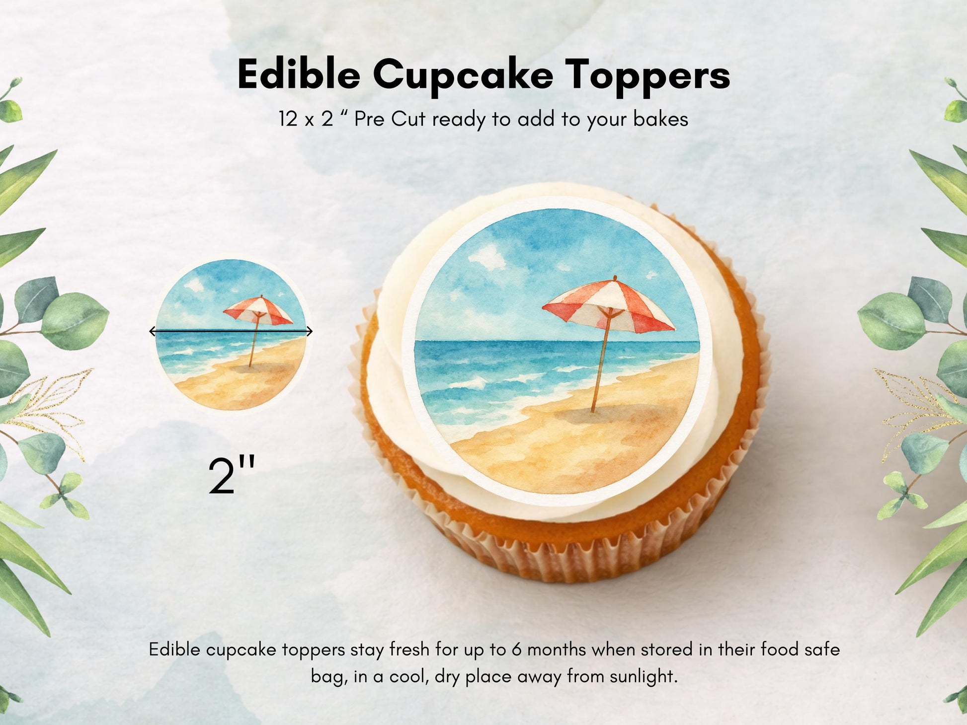 Beach Edible Cupcake Toppers – Coastal Cake Images