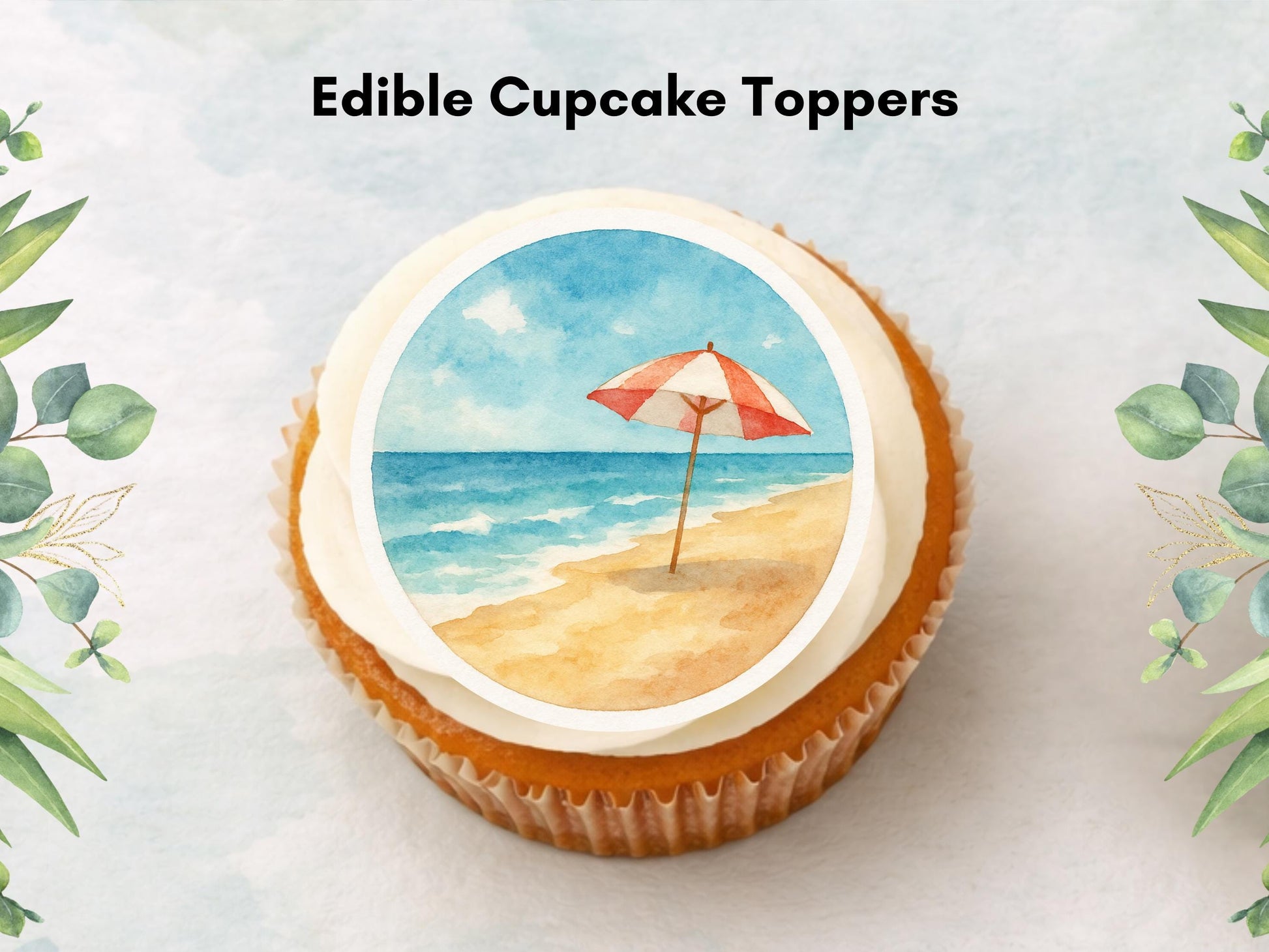 Beach Edible Cupcake Toppers – Coastal Cake Images