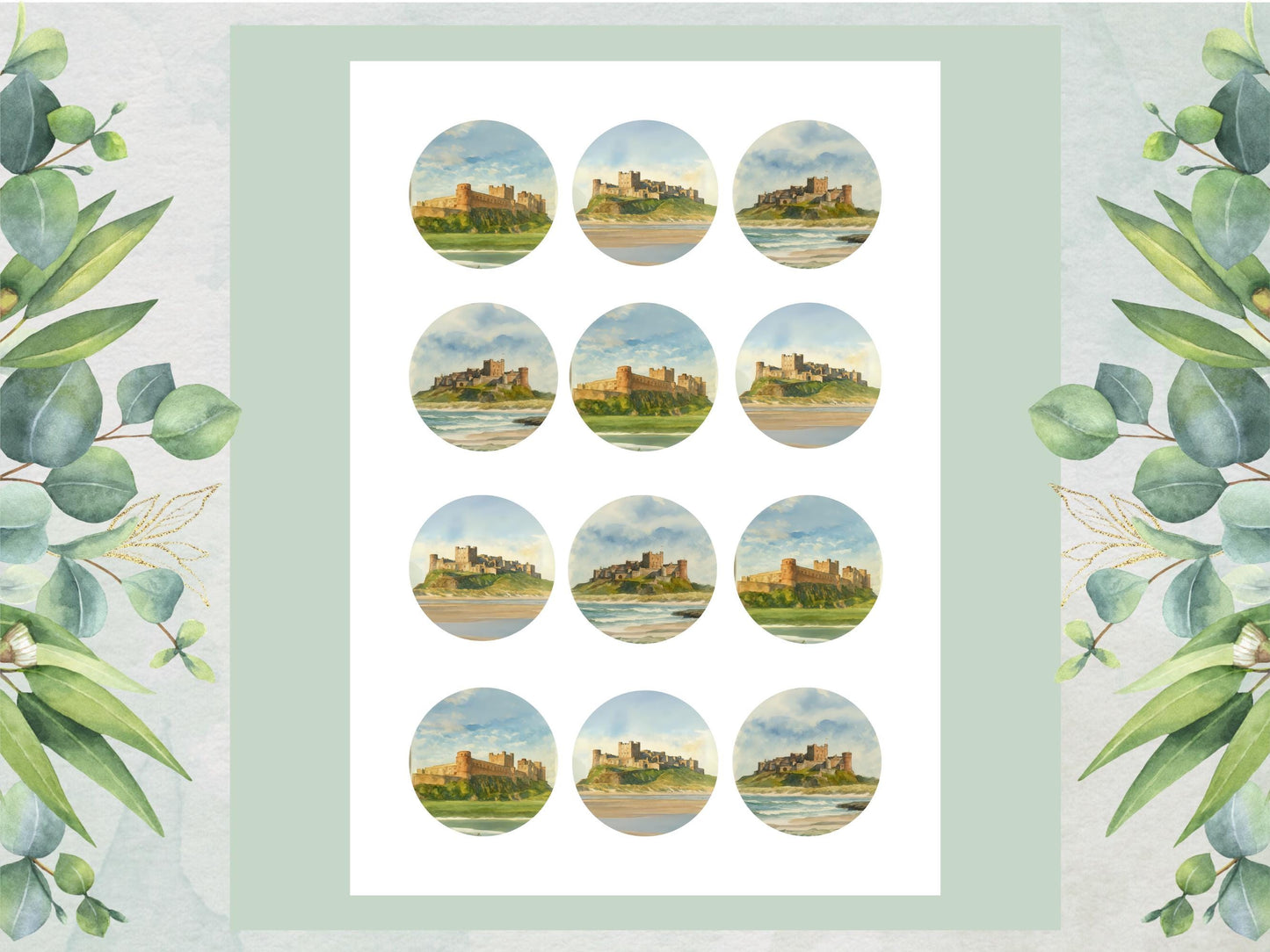 Bamburgh Castle Edible Cupcake Toppers – UK Travel Gift (Wafer Paper)