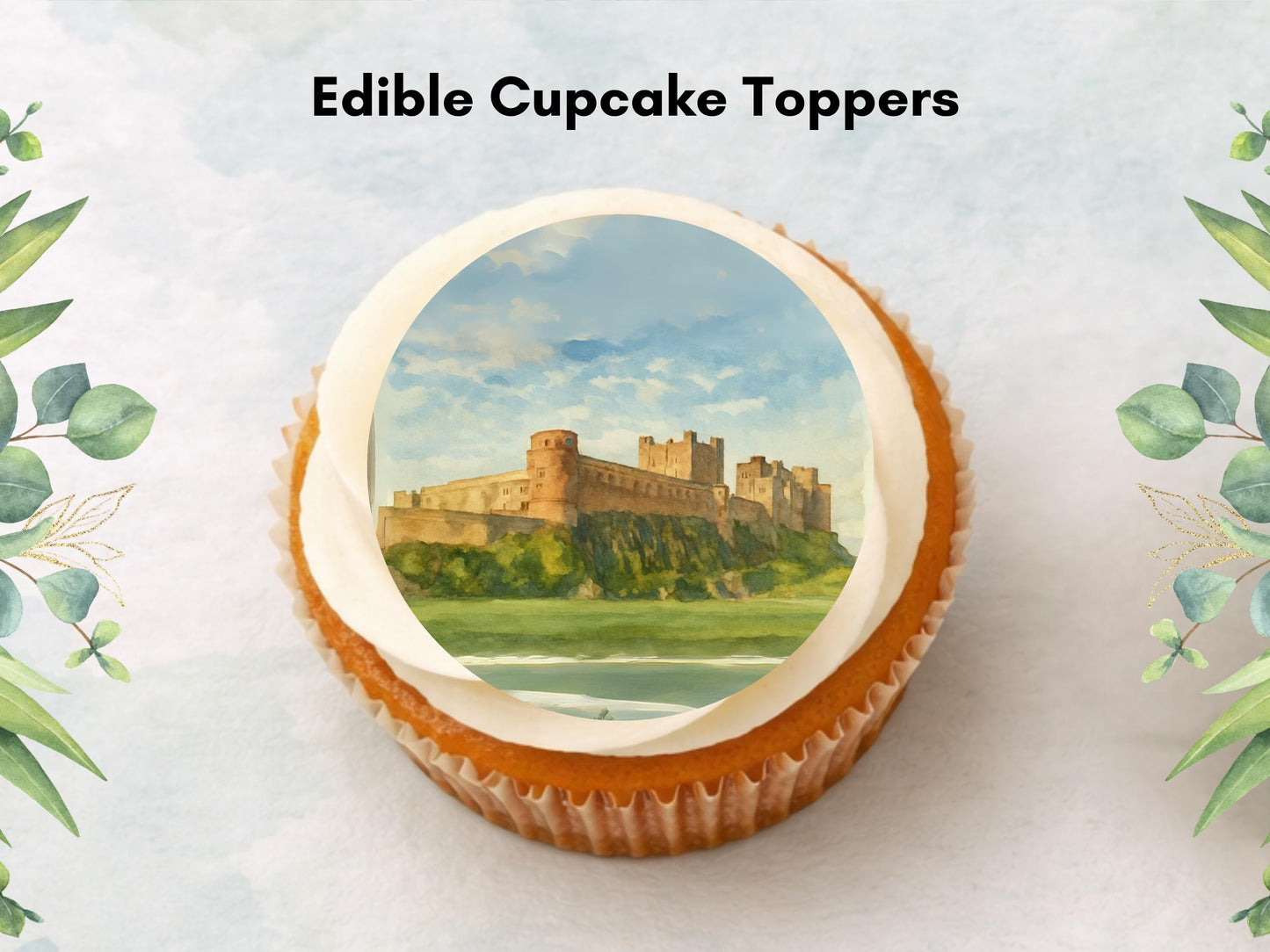 Bamburgh Castle Edible Cupcake Toppers – UK Travel Gift (Wafer Paper)