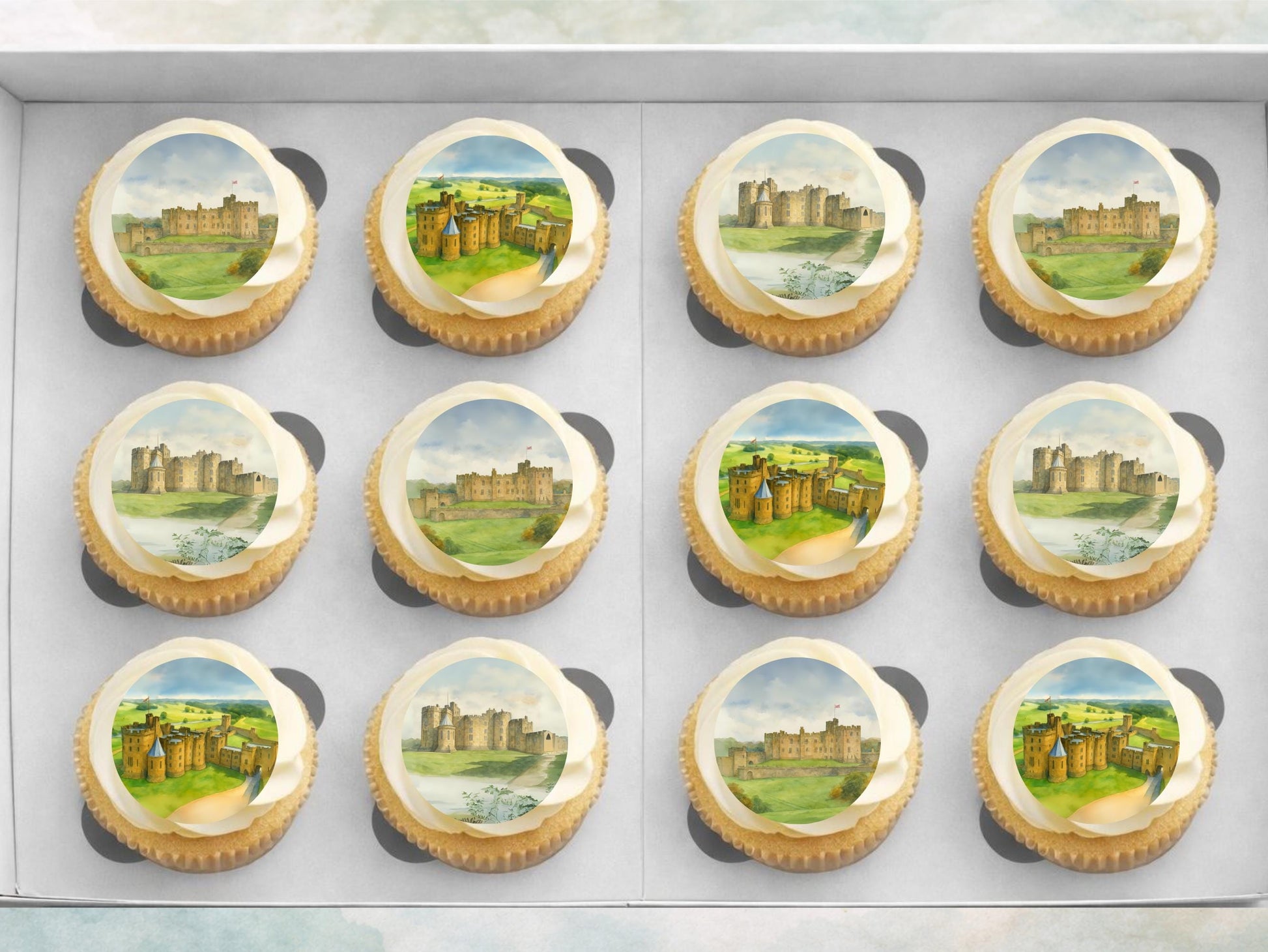 Alnwick Castle Edible Cupcake Toppers – Northumberland Landmark Cake Decor