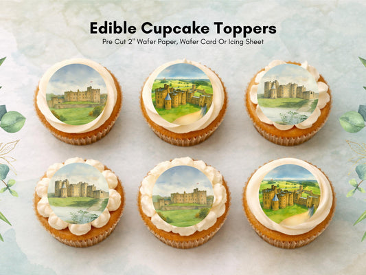 Alnwick Castle Edible Cupcake Toppers – Northumberland Landmark Cake Decor