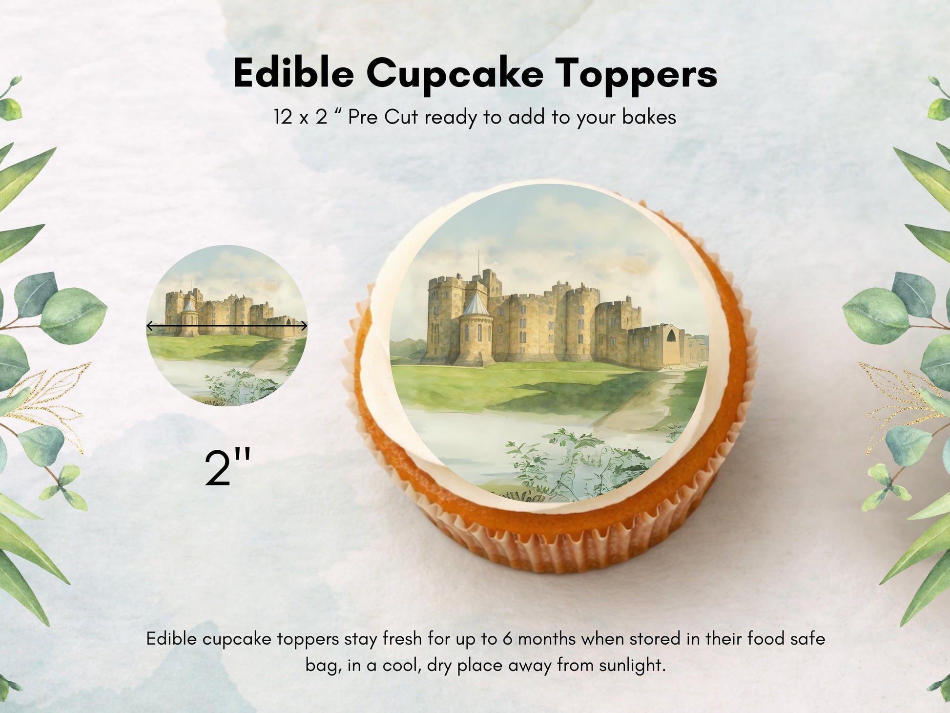 Alnwick Castle Edible Cupcake Toppers – Northumberland Landmark Cake Decor