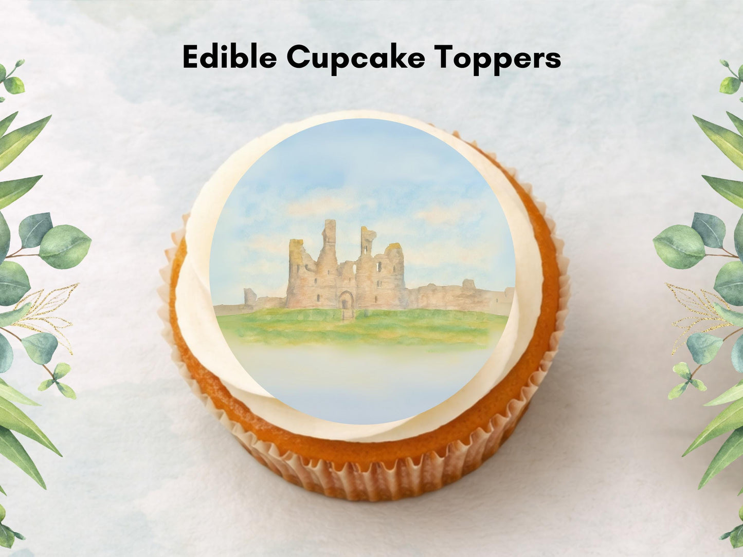 Dunstanburgh Castle Edible Cupcake Toppers – Northumberland Landmark Cake Decor
