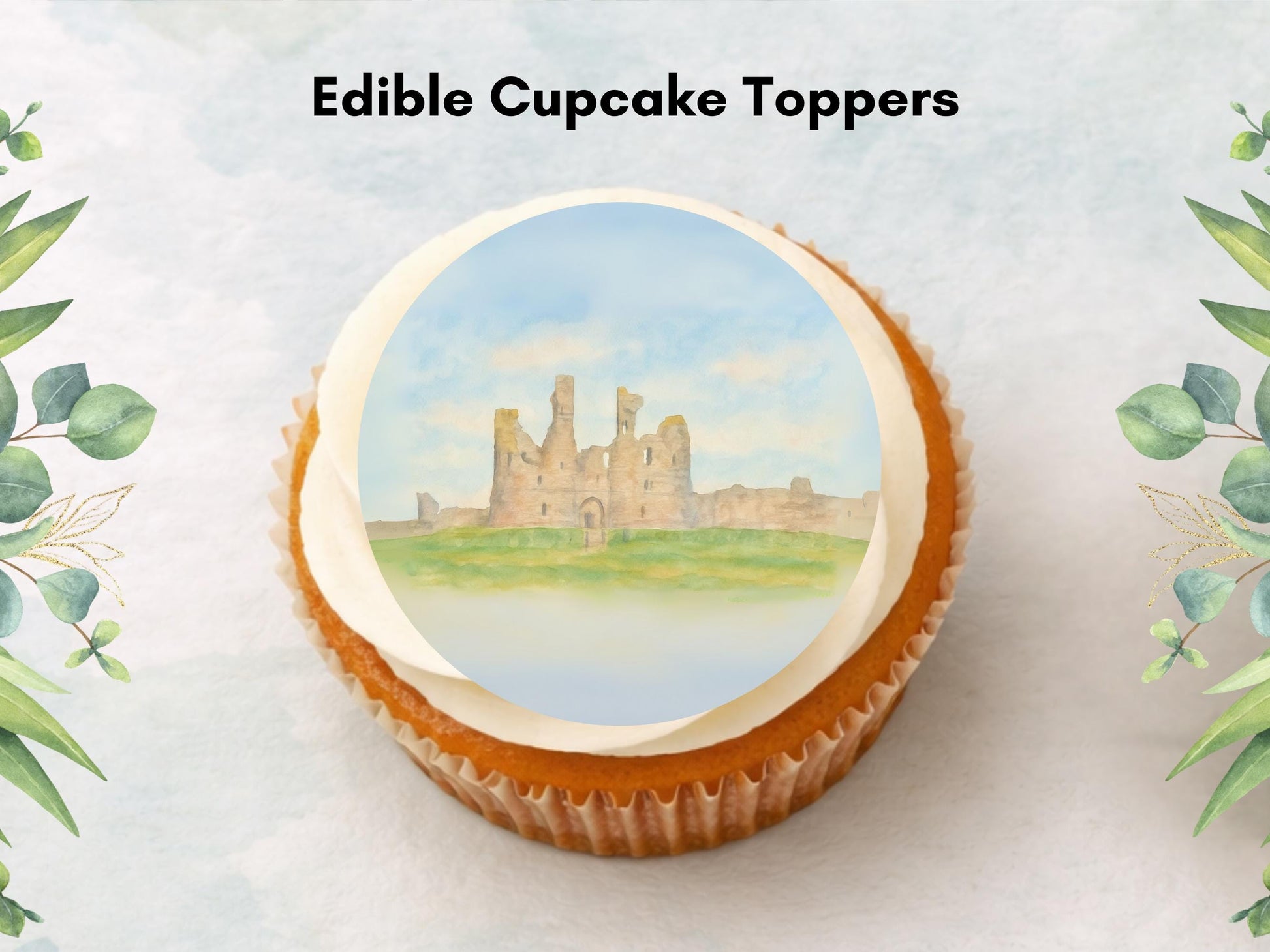Dunstanburgh Castle Edible Cupcake Toppers – Northumberland Landmark Cake Decor
