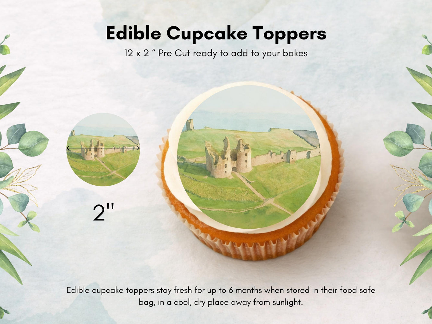 Dunstanburgh Castle Edible Cupcake Toppers – Northumberland Landmark Cake Decor