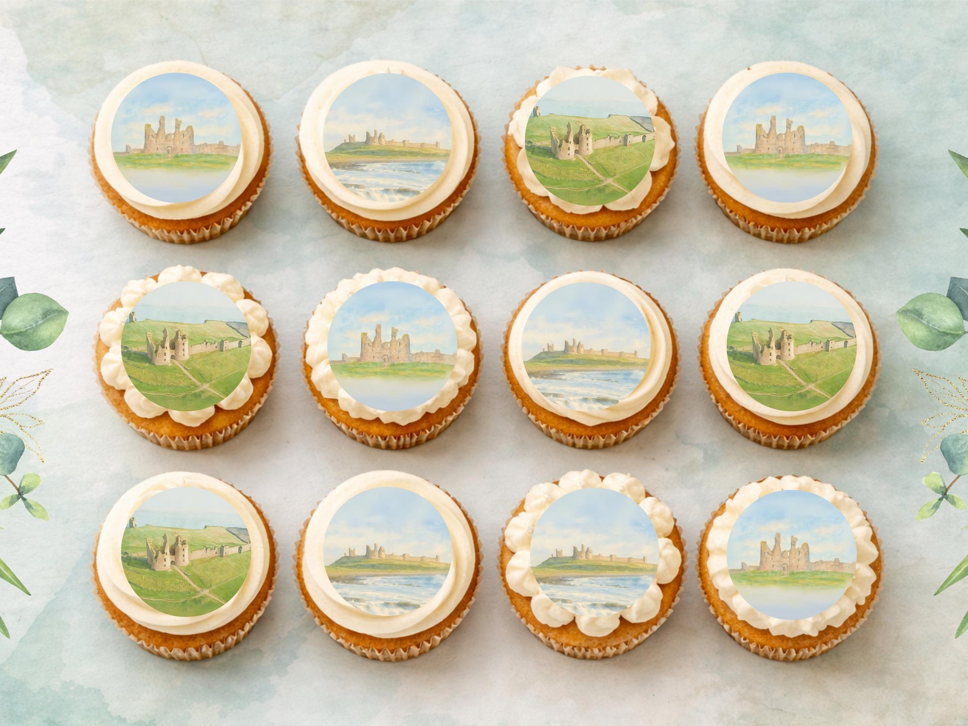 Dunstanburgh Castle Edible Cupcake Toppers – Northumberland Landmark Cake Decor