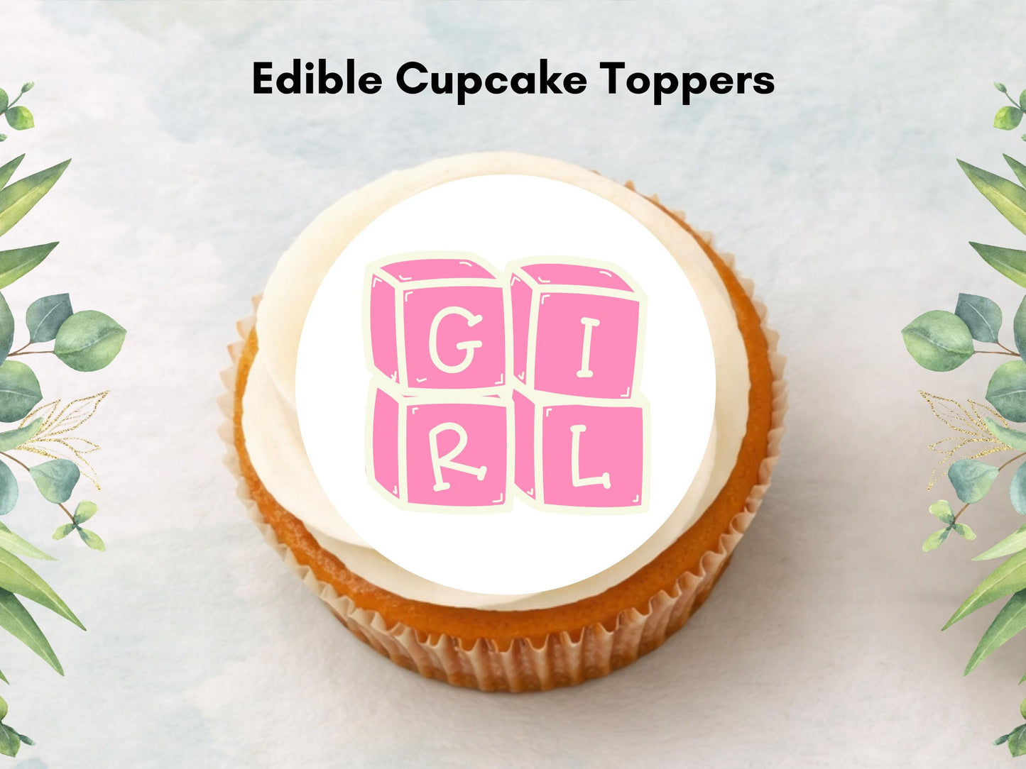 Pink Baby Shower Edible Cupcake Toppers – 2" Wafer Paper, Card, or Icing Sheet