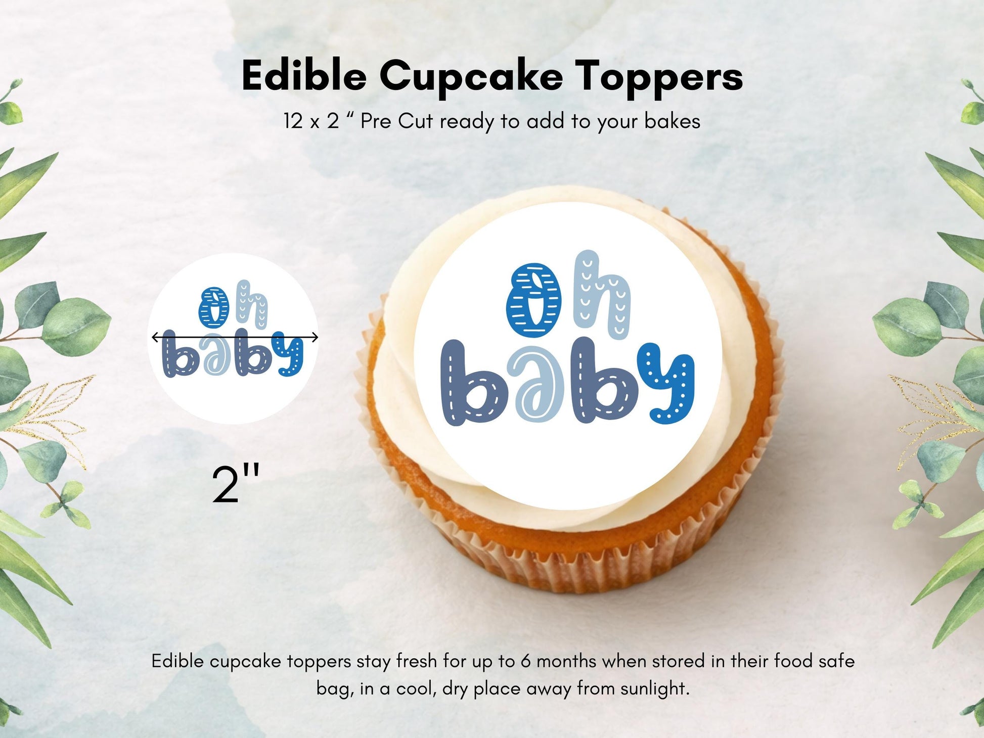Blue Baby Shower Edible Cupcake Toppers – 2" Wafer Paper