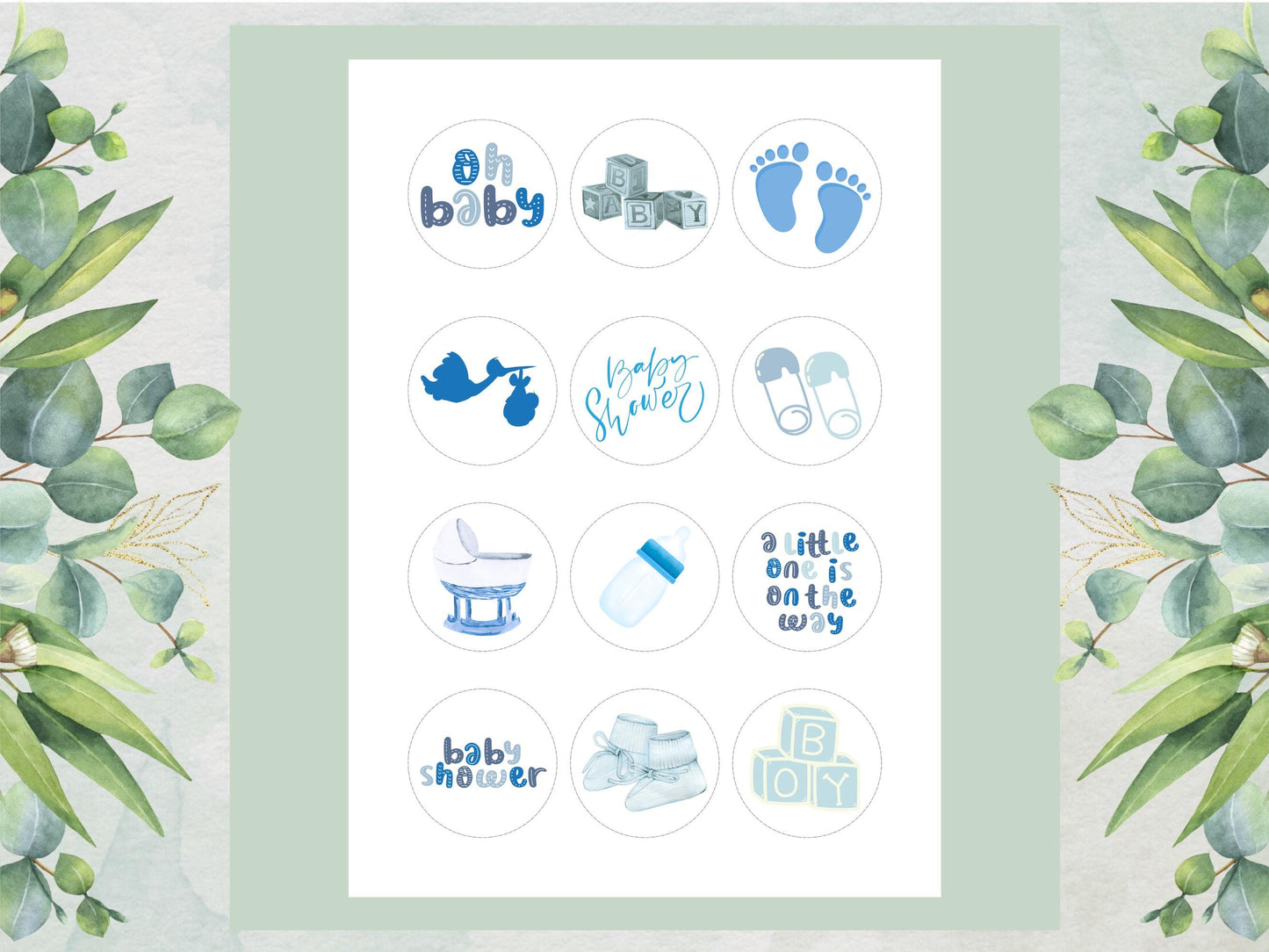 Blue Baby Shower Edible Cupcake Toppers – 2" Wafer Paper