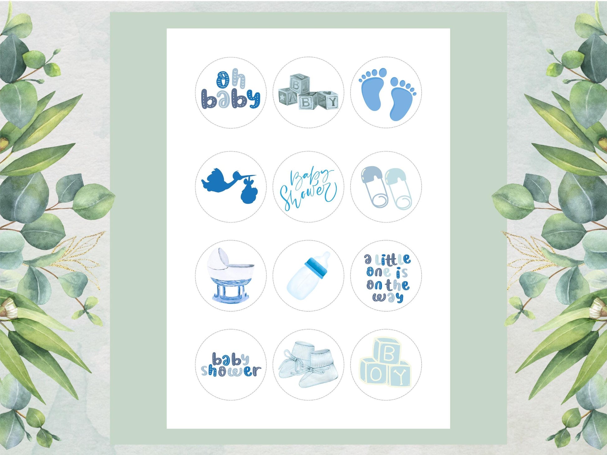 Blue Baby Shower Edible Cupcake Toppers – 2" Wafer Paper
