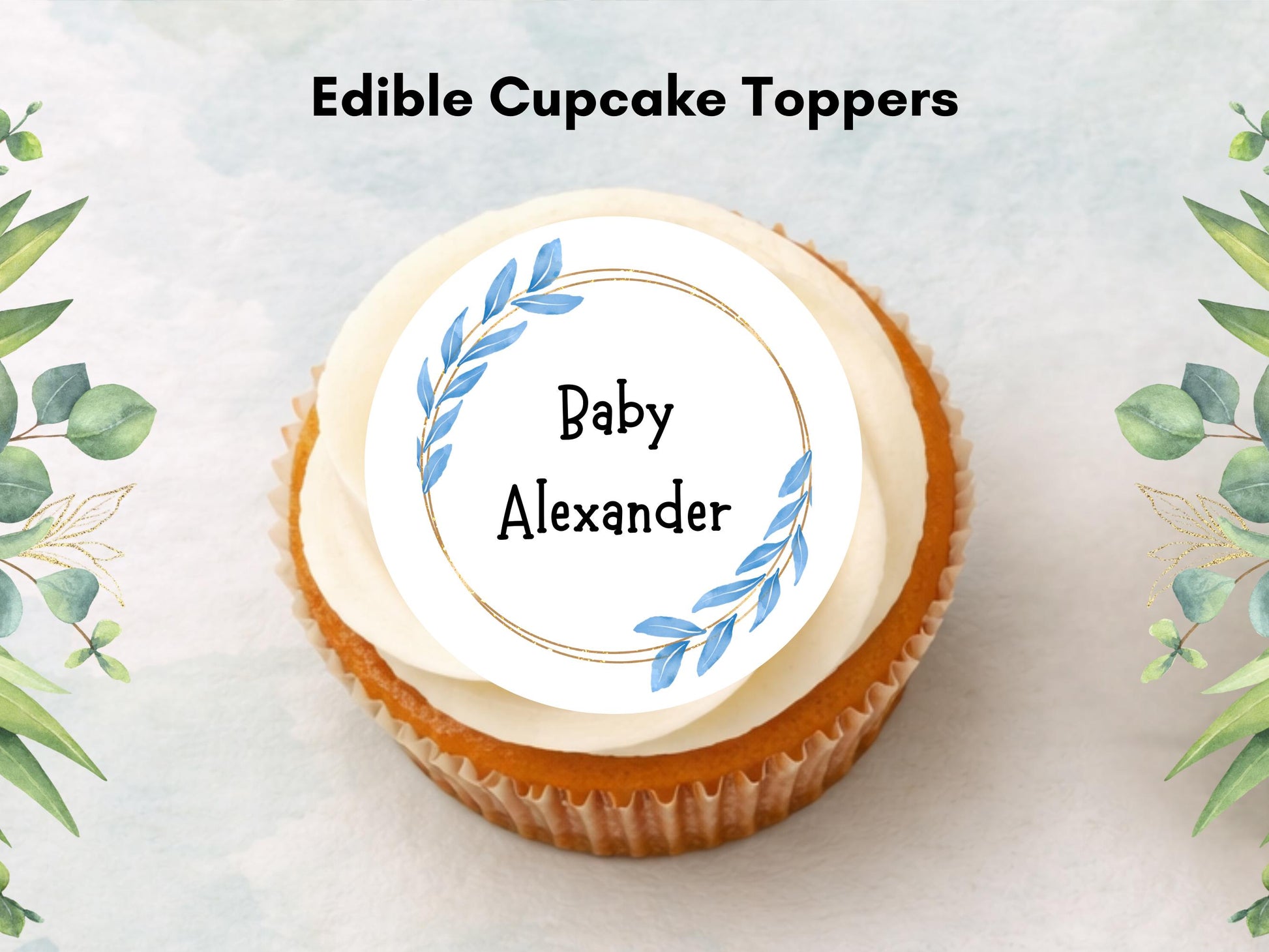 Blue Baby Shower Edible Cupcake Toppers – Custom 2" Wafer Paper