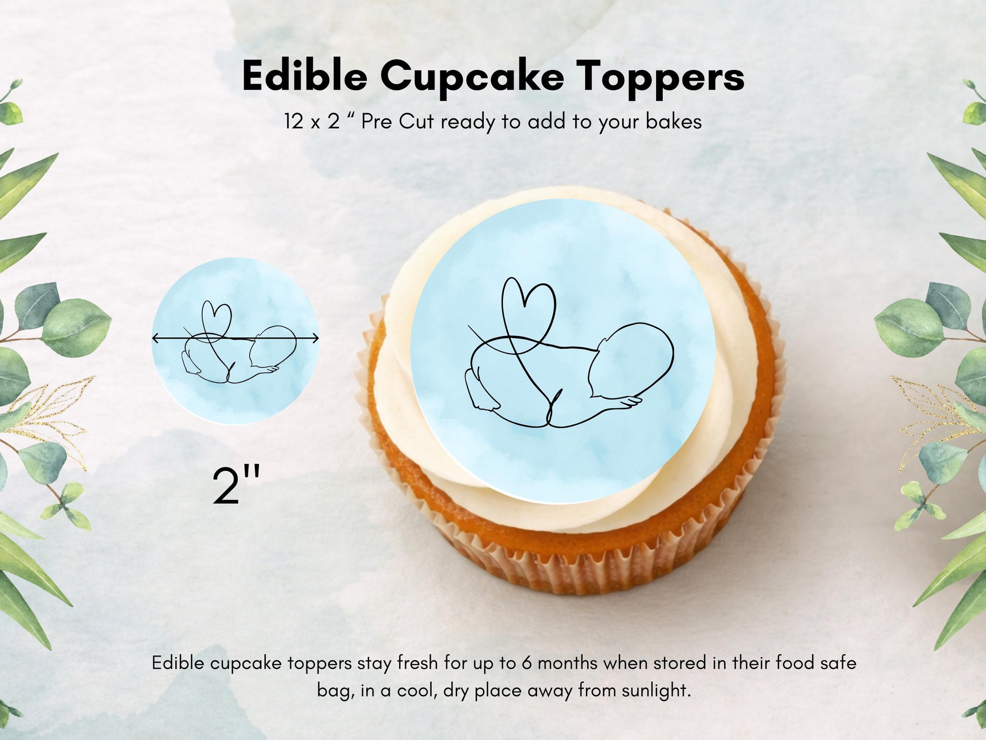 Blue Baby Shower Edible Cupcake Toppers – Custom 2" Wafer Paper