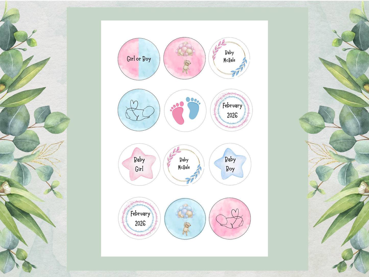 Personalized Gender Reveal Cupcake Toppers: Pink & Blue Edible Decorations