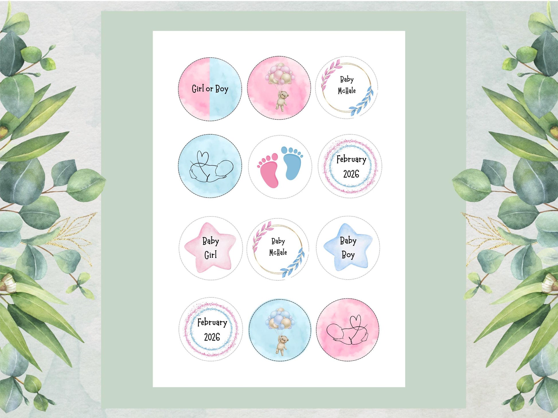 Personalized Gender Reveal Cupcake Toppers: Pink & Blue Edible Decorations