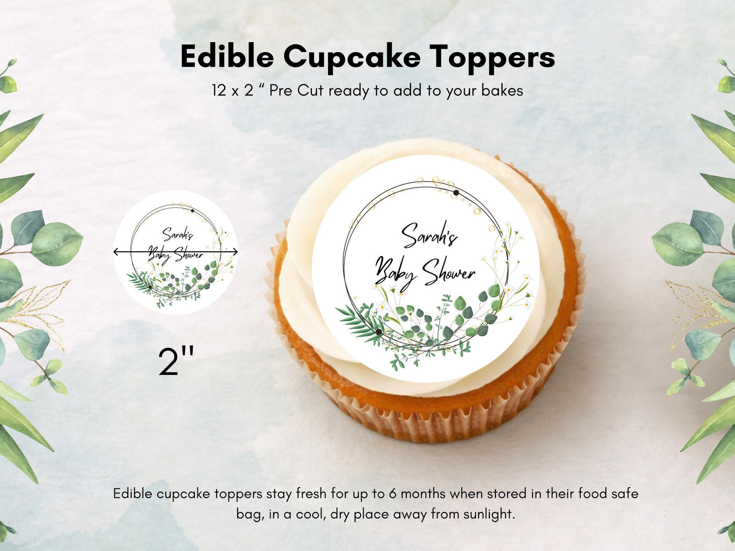 Personalised Edible Cupcake Toppers – Baby Shower Cake Decorations