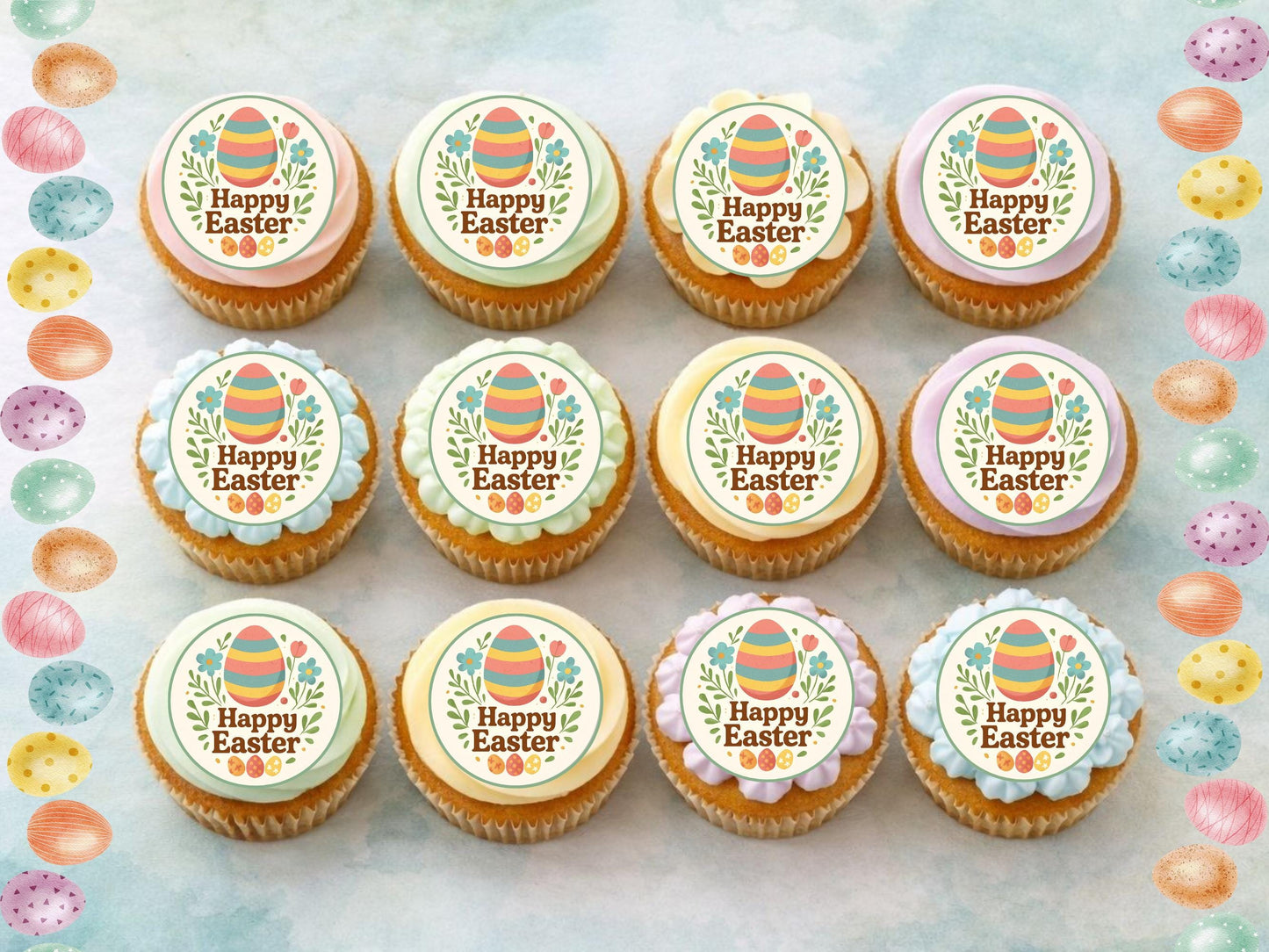 Happy Easter Edible Cupcake Toppers – Easter Cake Decorations