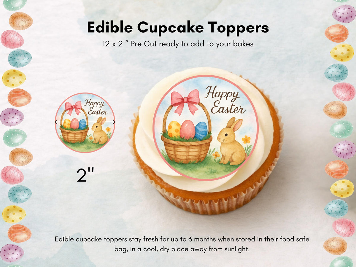 Happy Easter Edible Cupcake Toppers – Easter Bunny Cake Decorations